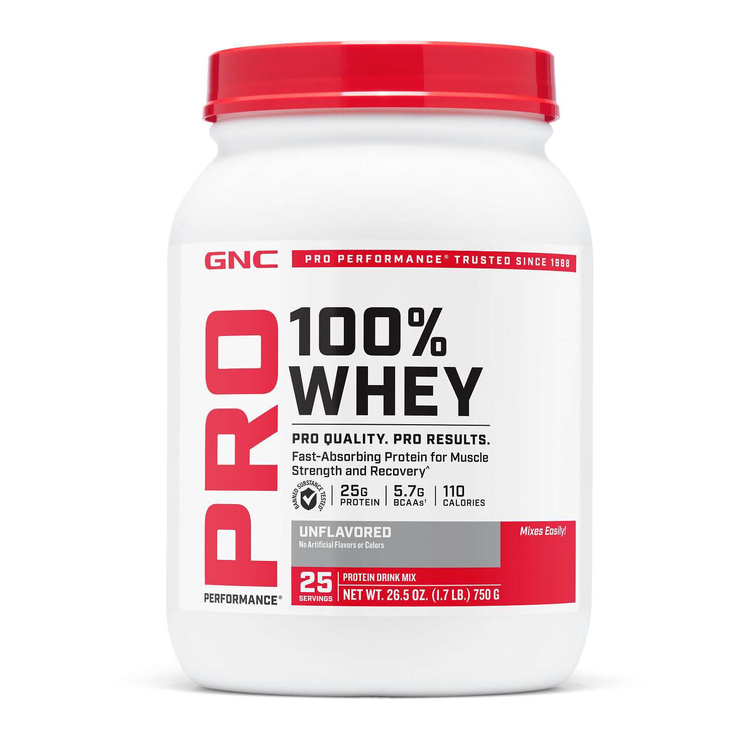 GNC Pro Performance 100% Whey Protein 2.0 Gluten-Free - Unflavored (25 Servings)