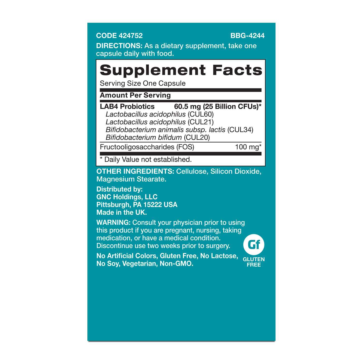 Gut Health 25 Billion Probiotic - 30 Vegetarian Capsules (30 Servings)  | GNC