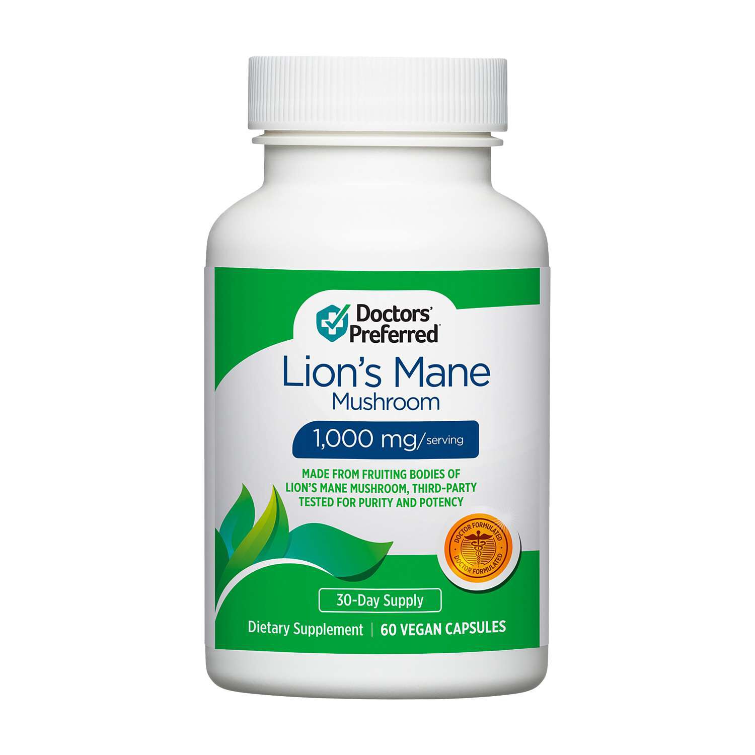 Lion's Mane Mushroom 1000mg - 60 Vegan Capsules (30 Servings)  | GNC
