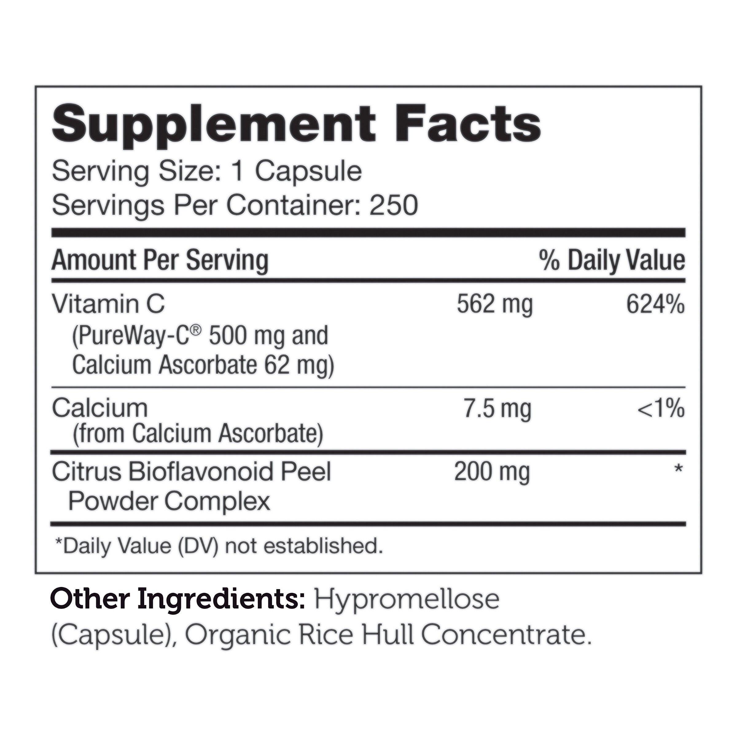 Pure Way-C&reg; Vitamin C and Bioflavonoids 500+ mg - 250 Capsules (250 Servings)