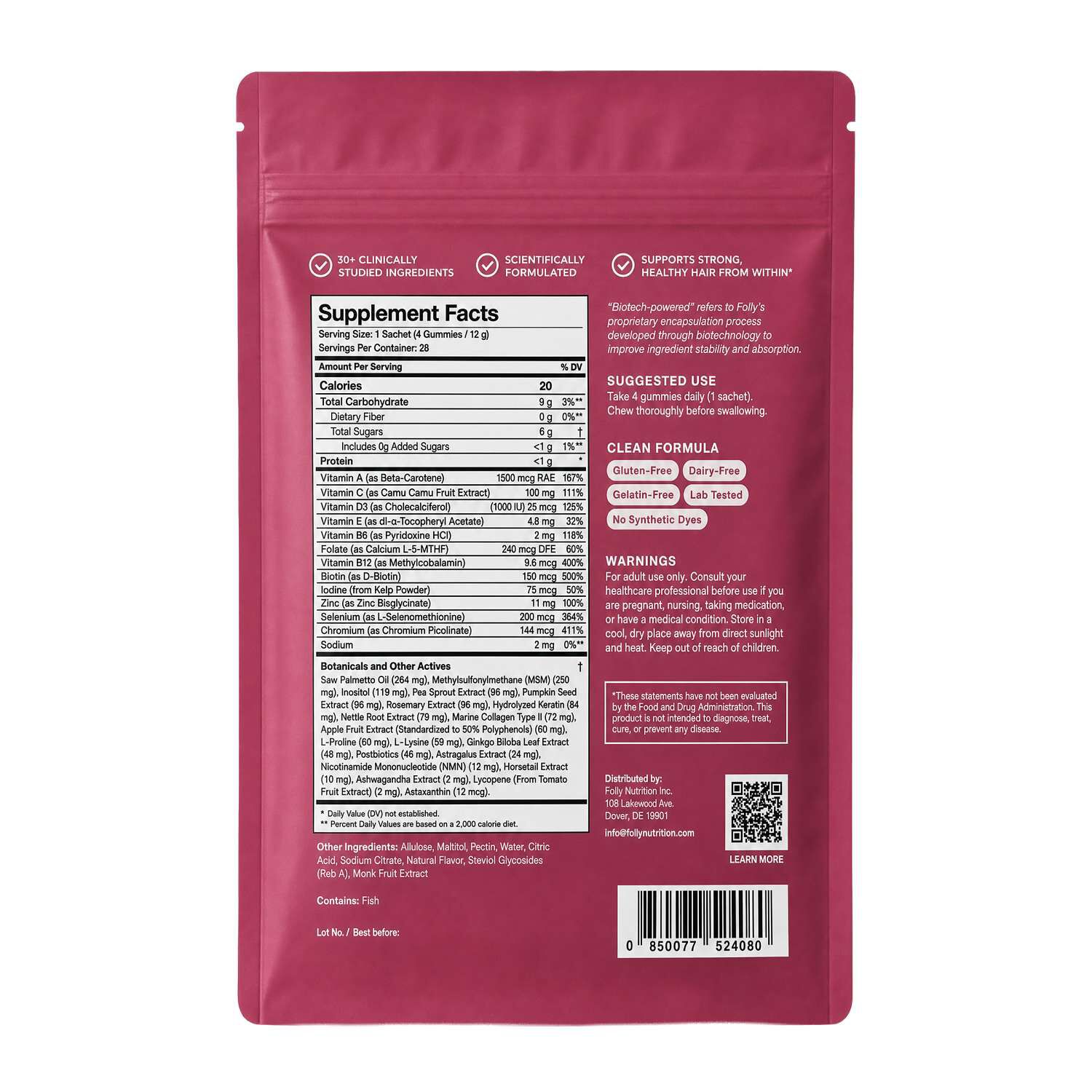 Hair Health Gummies - Tropical Fruit Flavor - 112 Gummies (28 Servings)