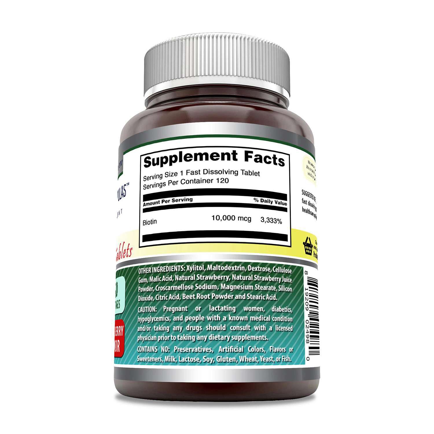 Biotin 10000mcg - Strawberry - 120 Tablets (120 Servings)