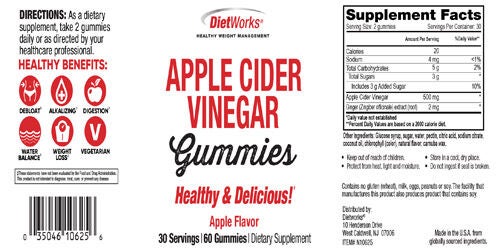 Dietworks Apple Cider Vinegar Gummies 60 Count Gnc