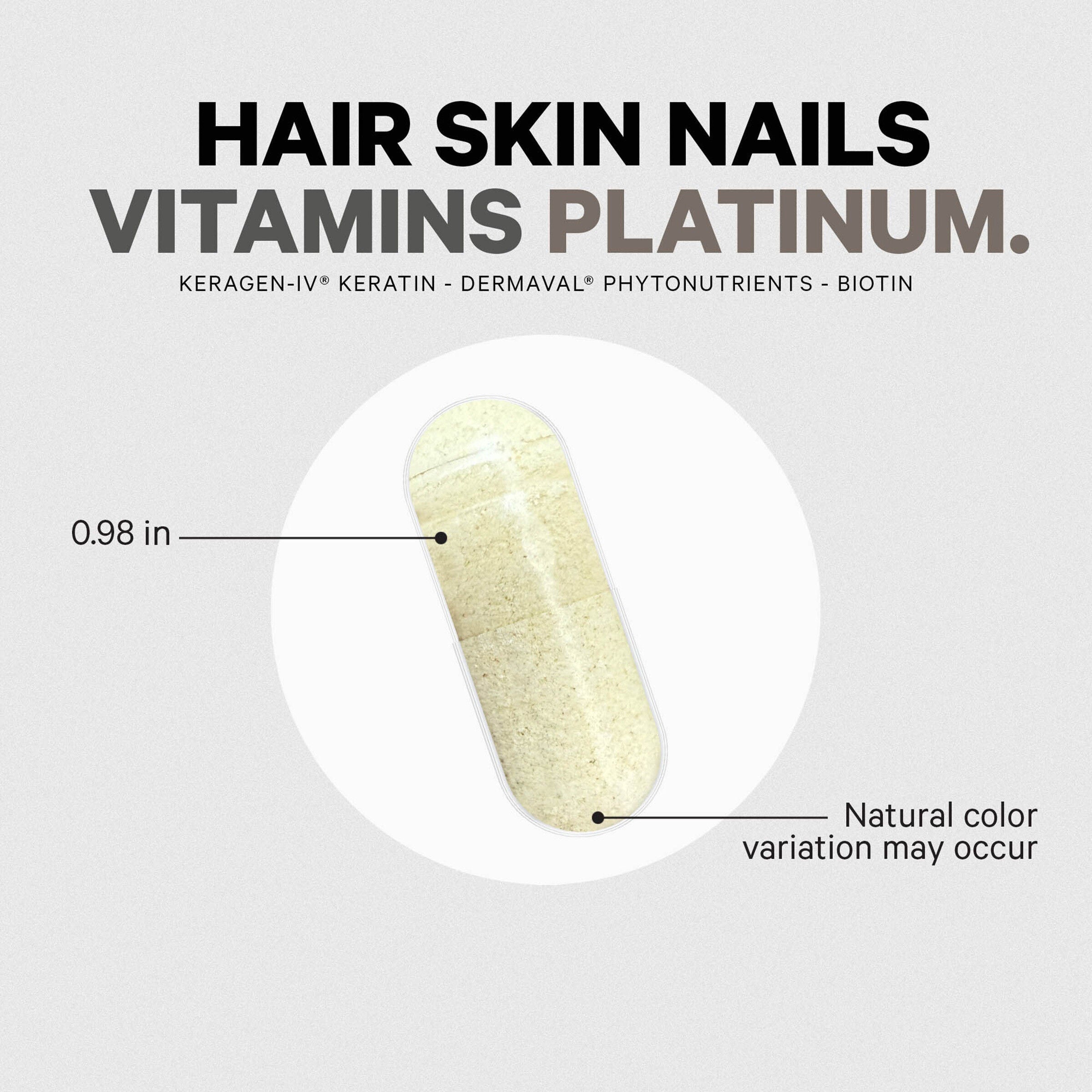 Hair Skin Nails Vitamins - Platinum - 60 Vegetable Capsules (30 Servings)