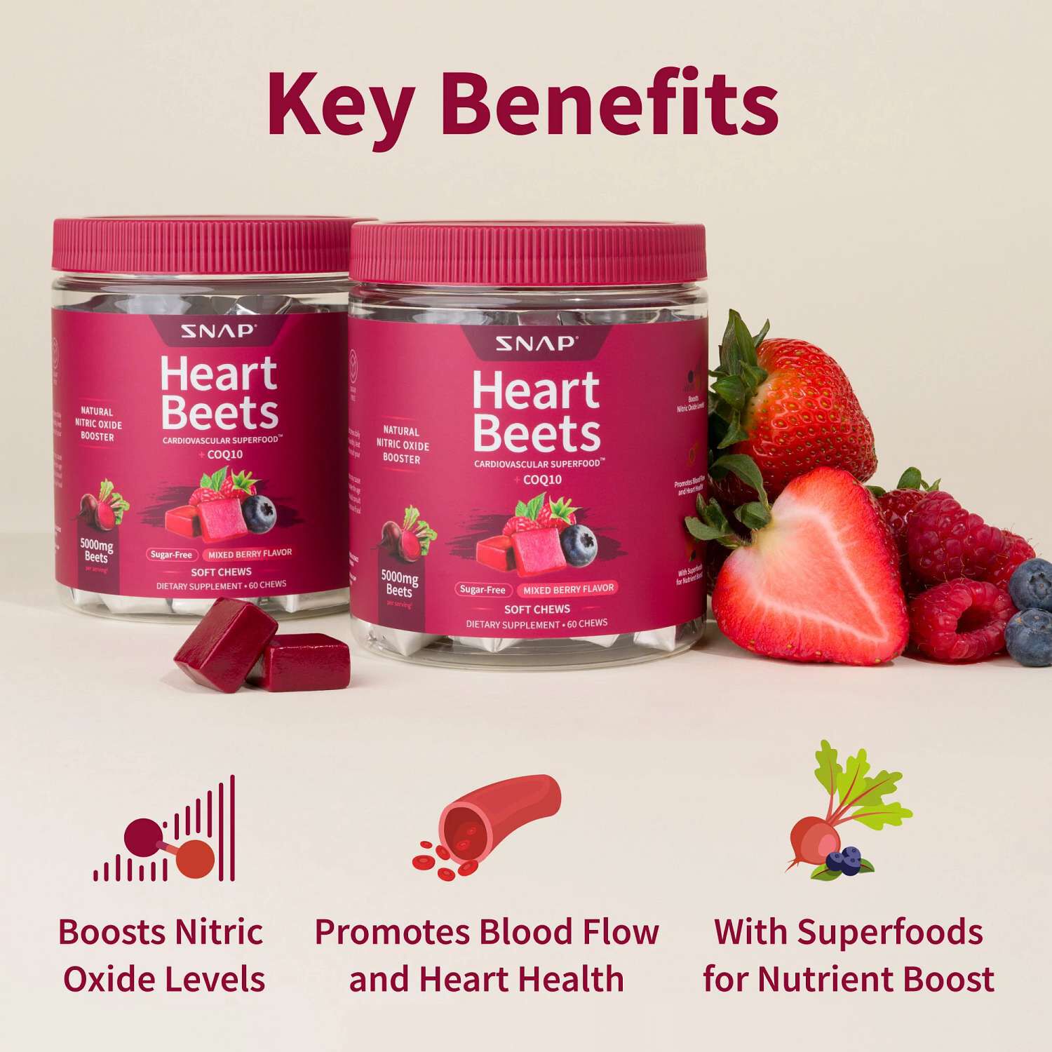 Heart Beets - Mixed Berry - 60 Chews (30 Servings)