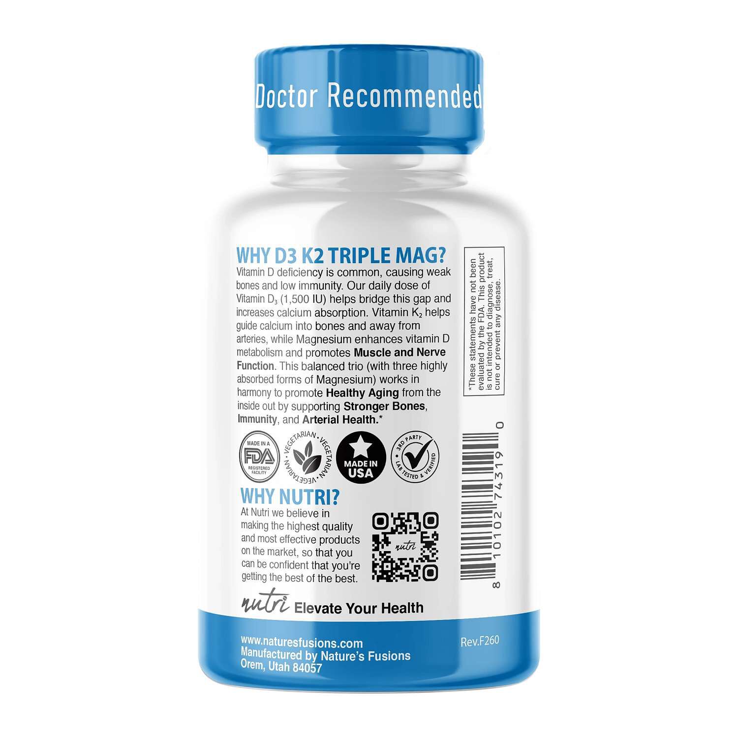 D3 &amp; K2 Triple Magnesium - 120 Vegan Capsules (30 Servings)  | GNC