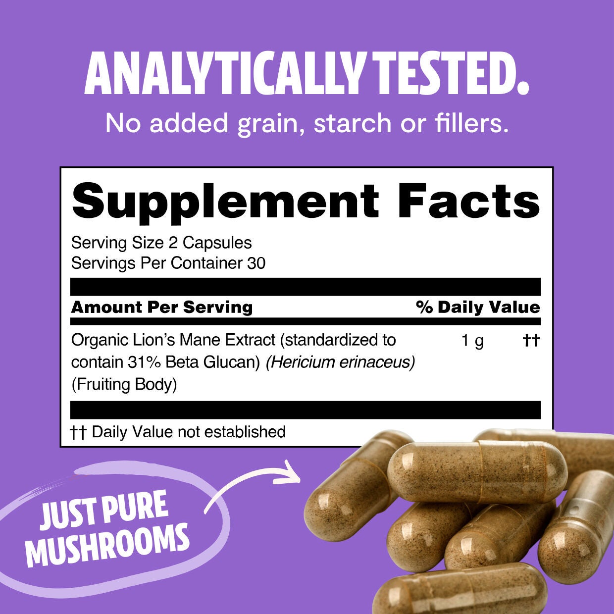 Lion's Mane - 60 Capsules (30 Servings)  | GNC