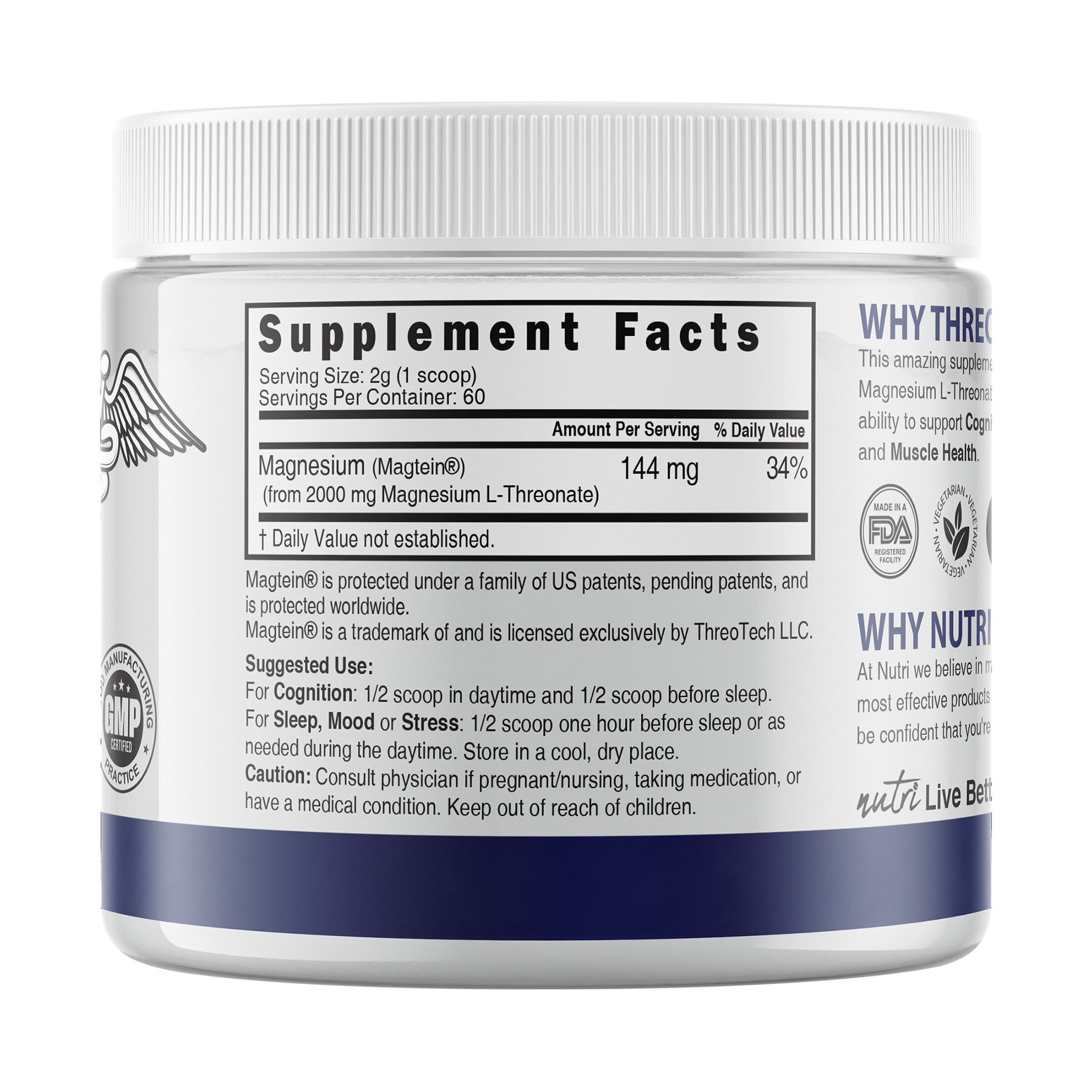 Magnesium L-Threonate 2000mg - Unflavored (60 Servings)  | GNC