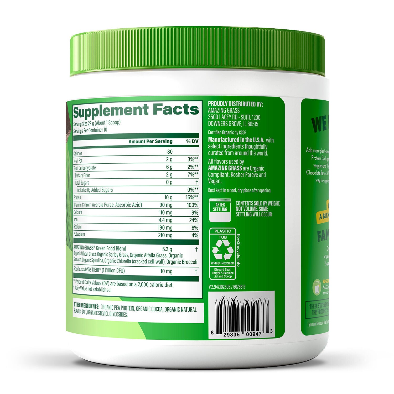Amazing Grass Super Greens Protein Chocolate Back