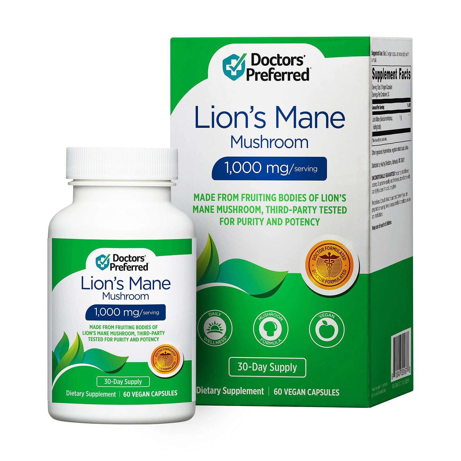 Lion's Mane Mushroom 1000mg - 60 Vegan Capsules (30 Servings)  | GNC