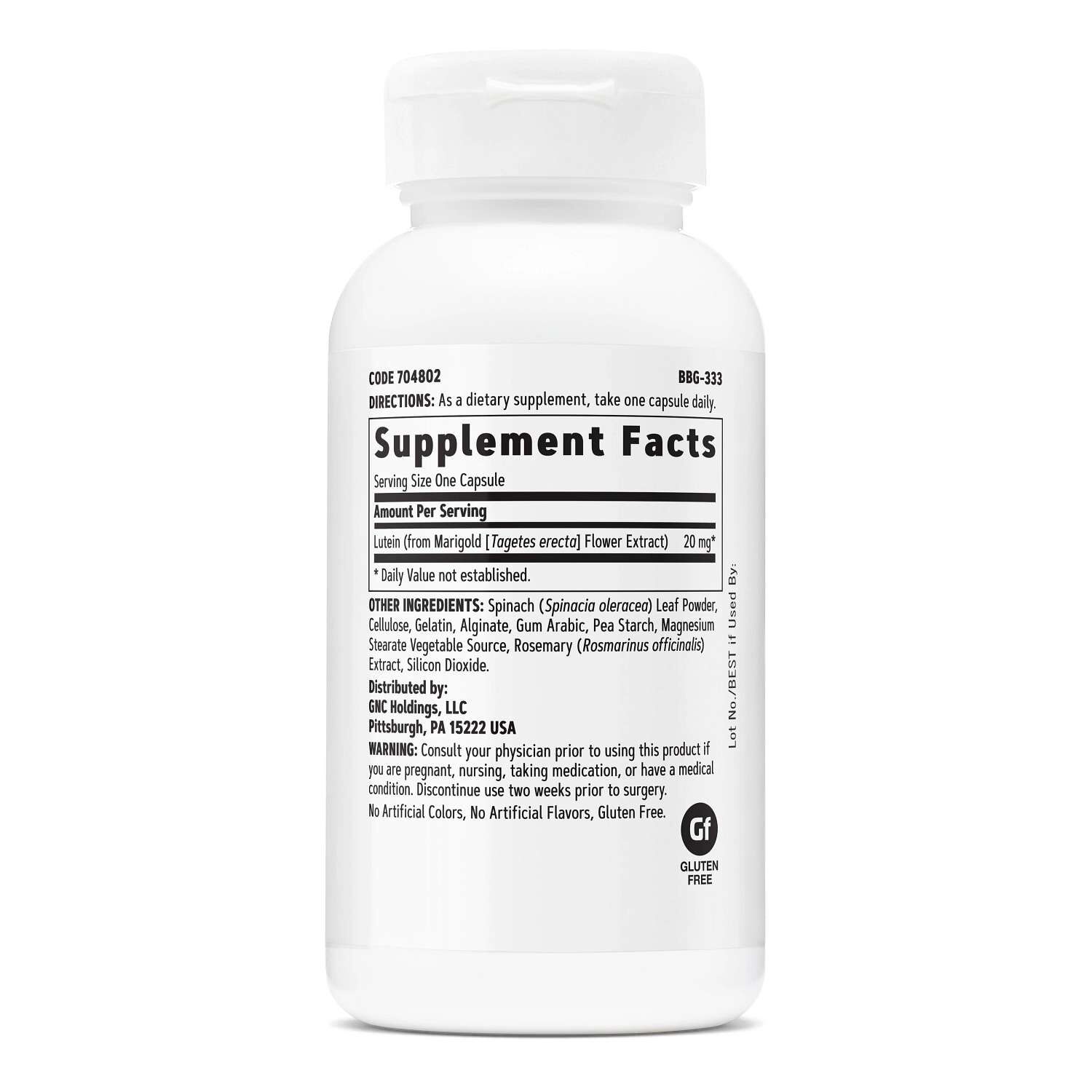 Lutein 20mg - 60 Capsules (60 Servings)  | GNC