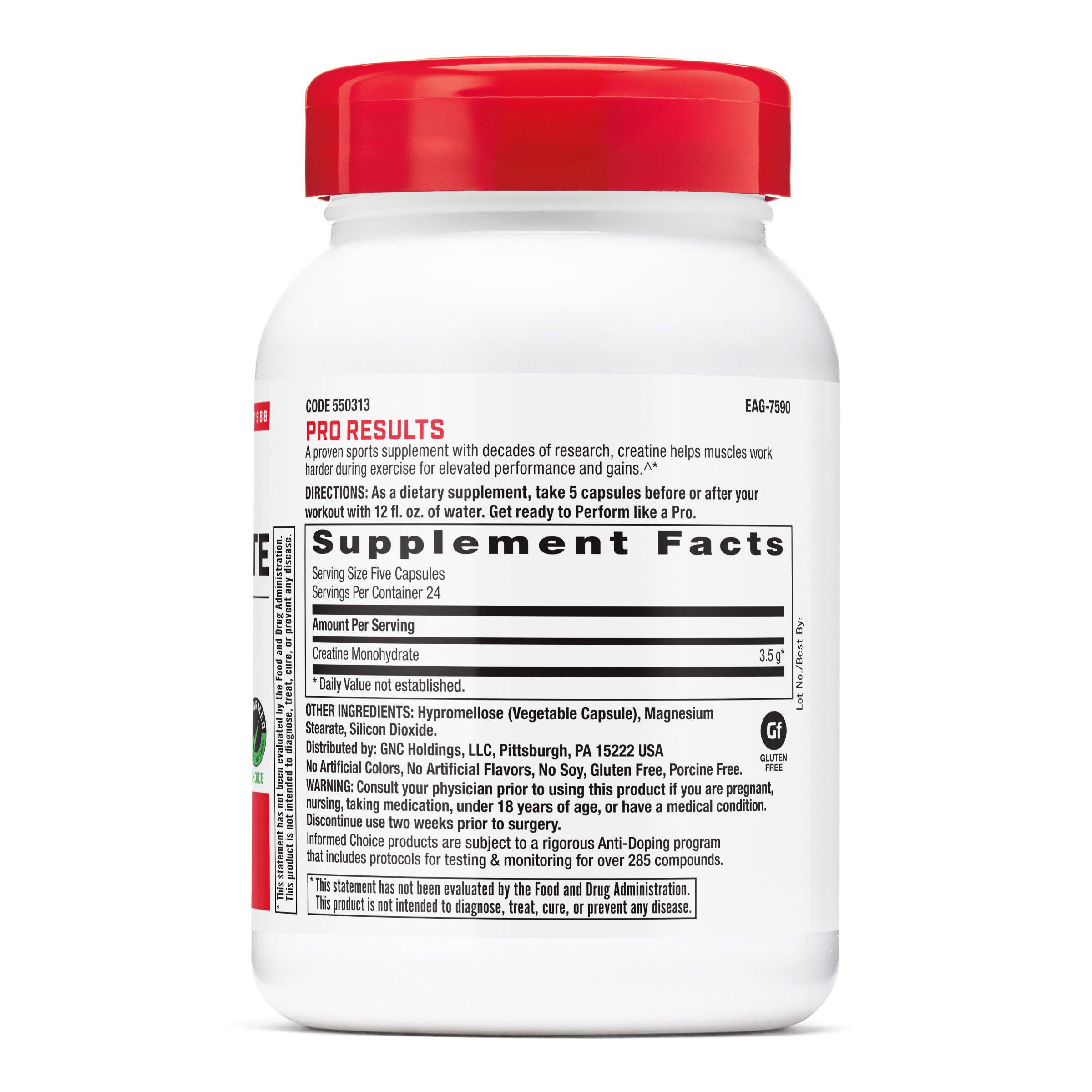 Creatine Monohydrate 3500mg - 120 Capsules (24 Servings)  | GNC