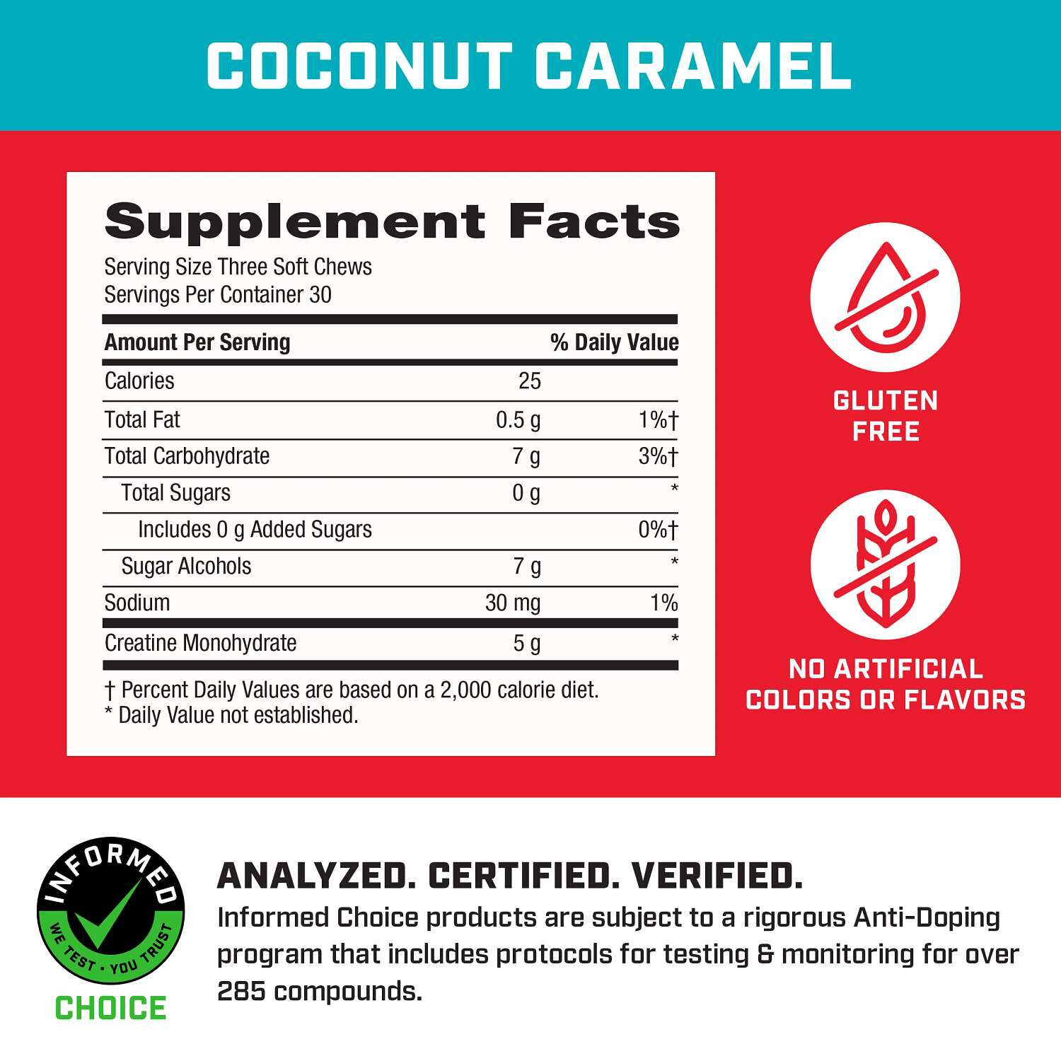 Creatine Soft Chews - Coconut Caramel (30 Servings)  | GNC