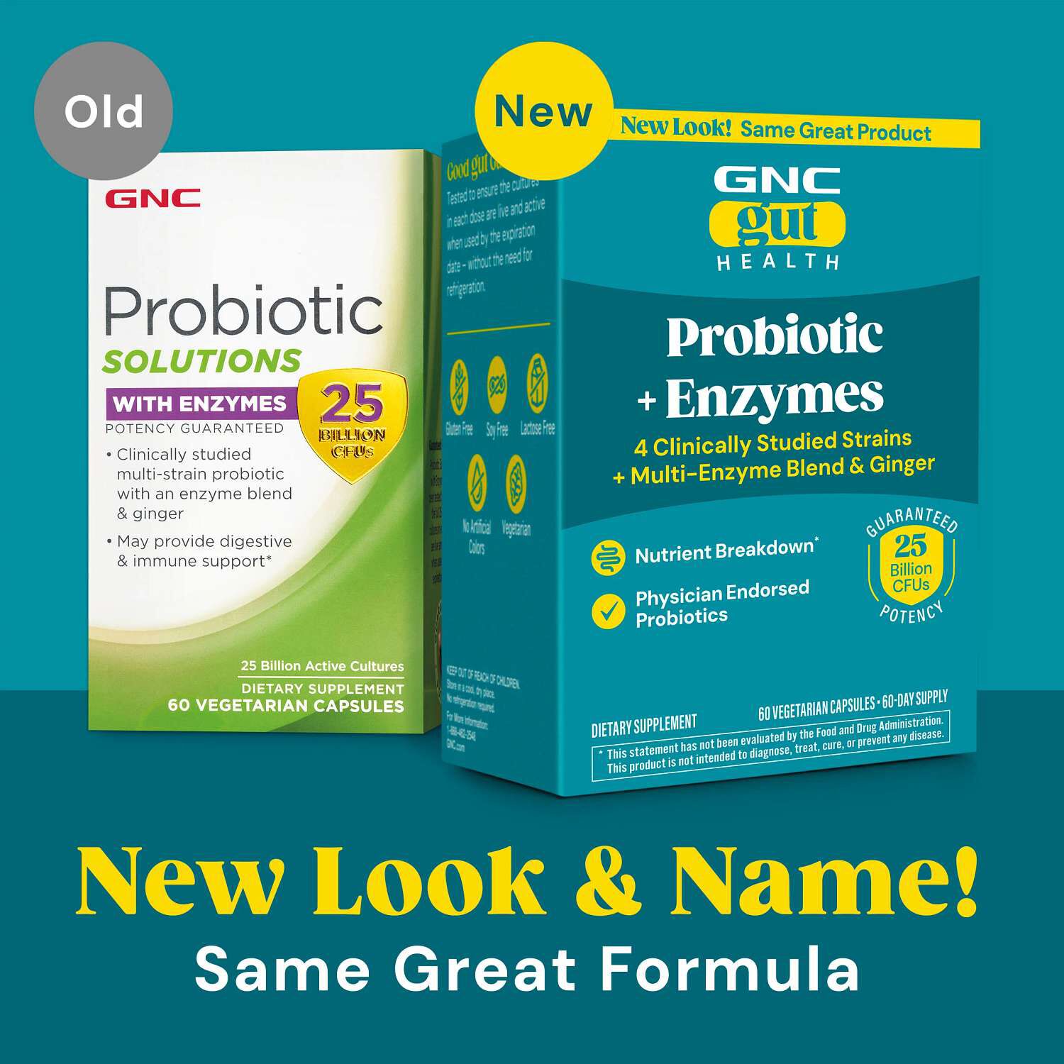 Gut Health Probiotic Plus Enzymes  25 billion CFUs - 60 Capsules (60 Servings)  | GNC