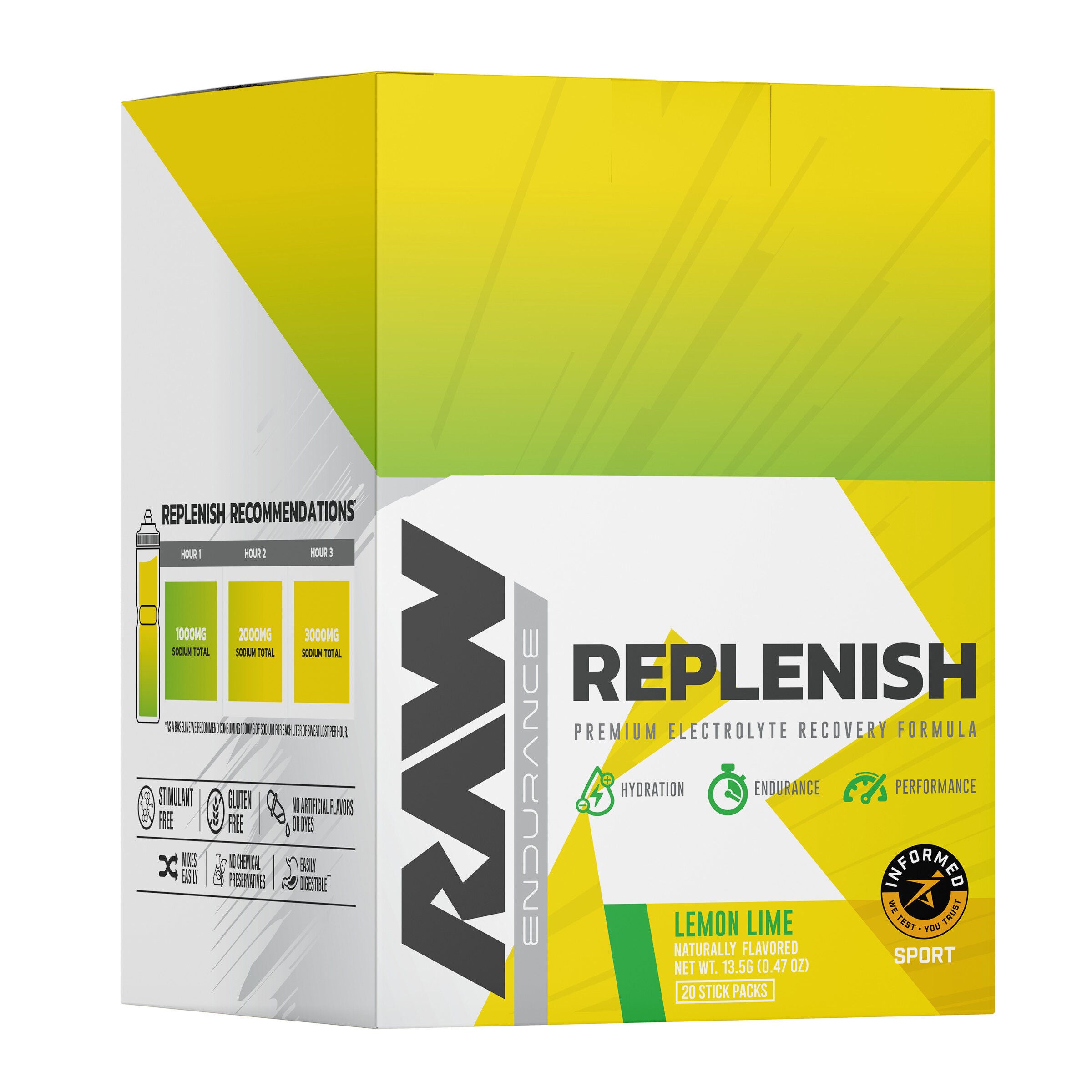 Replenish Premium Electrolyte Recovery - Lemon Lime (20 Stick Packs)  | GNC