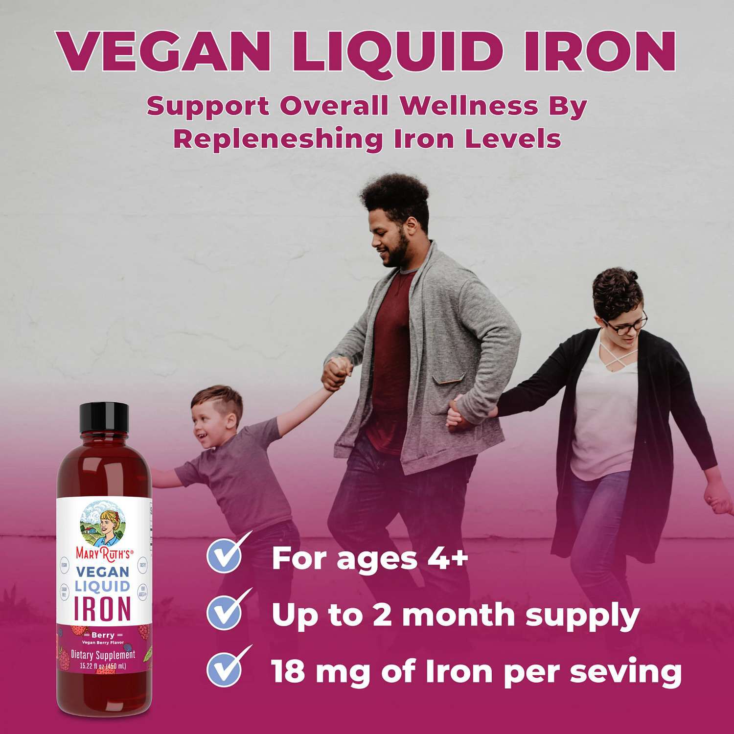 Vegan Liquid Iron - Berry - 15 fl oz (30-90 Servings)