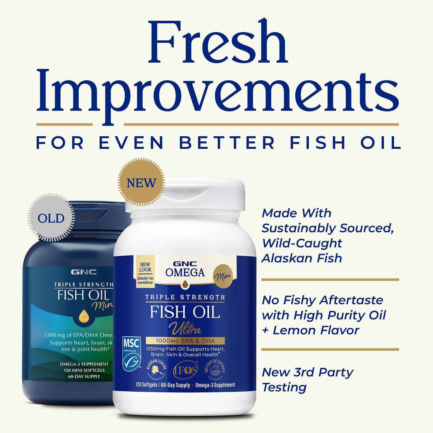 Triple Strength Fish Oil Ultra Mini 1000mg - 120 Softgels (60 Servings)  | GNC