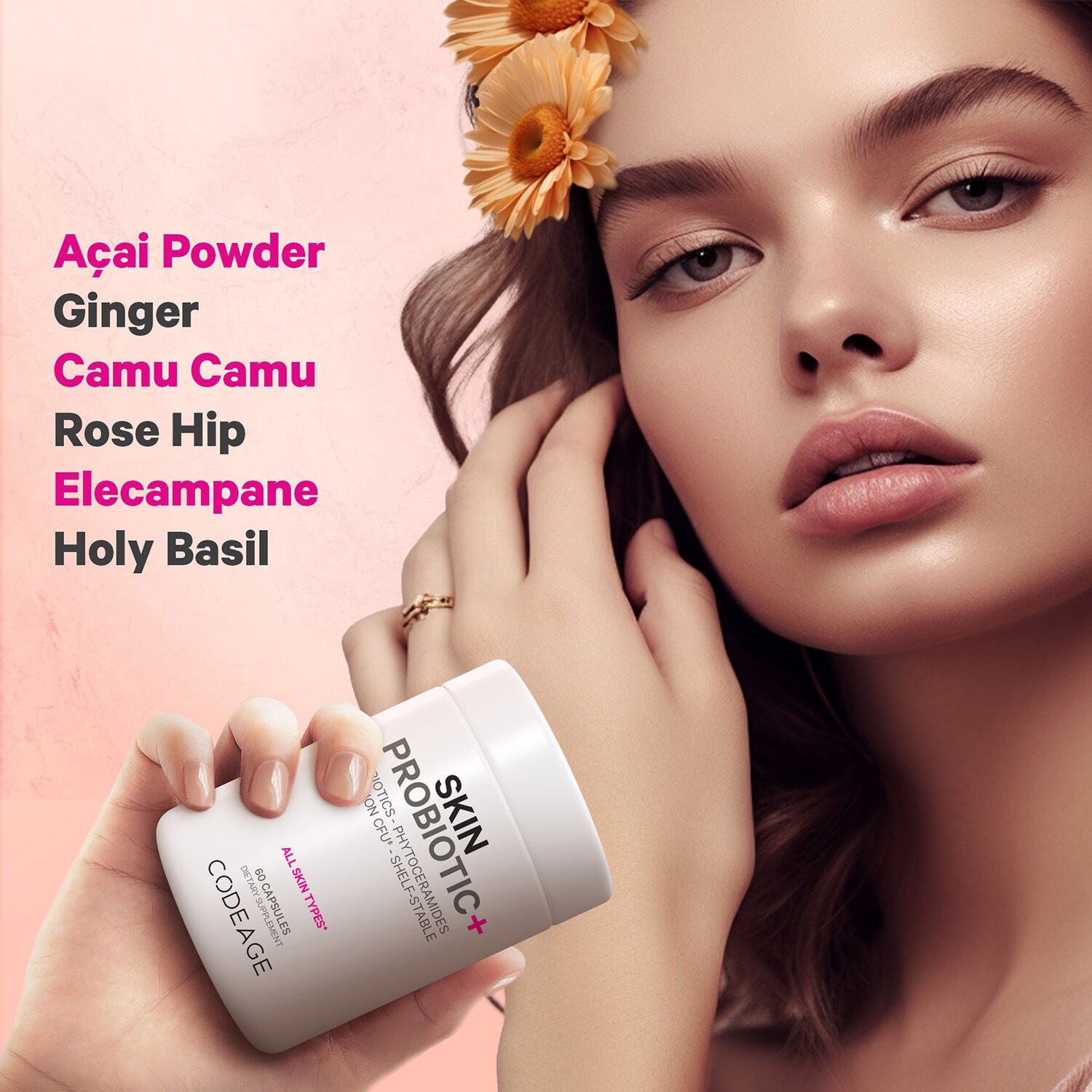Beauty Skin Probiotic 50 Billion CFU &amp; Prebiotics Vegan Supplement - 60 Capsules (30 Servings)  | GNC