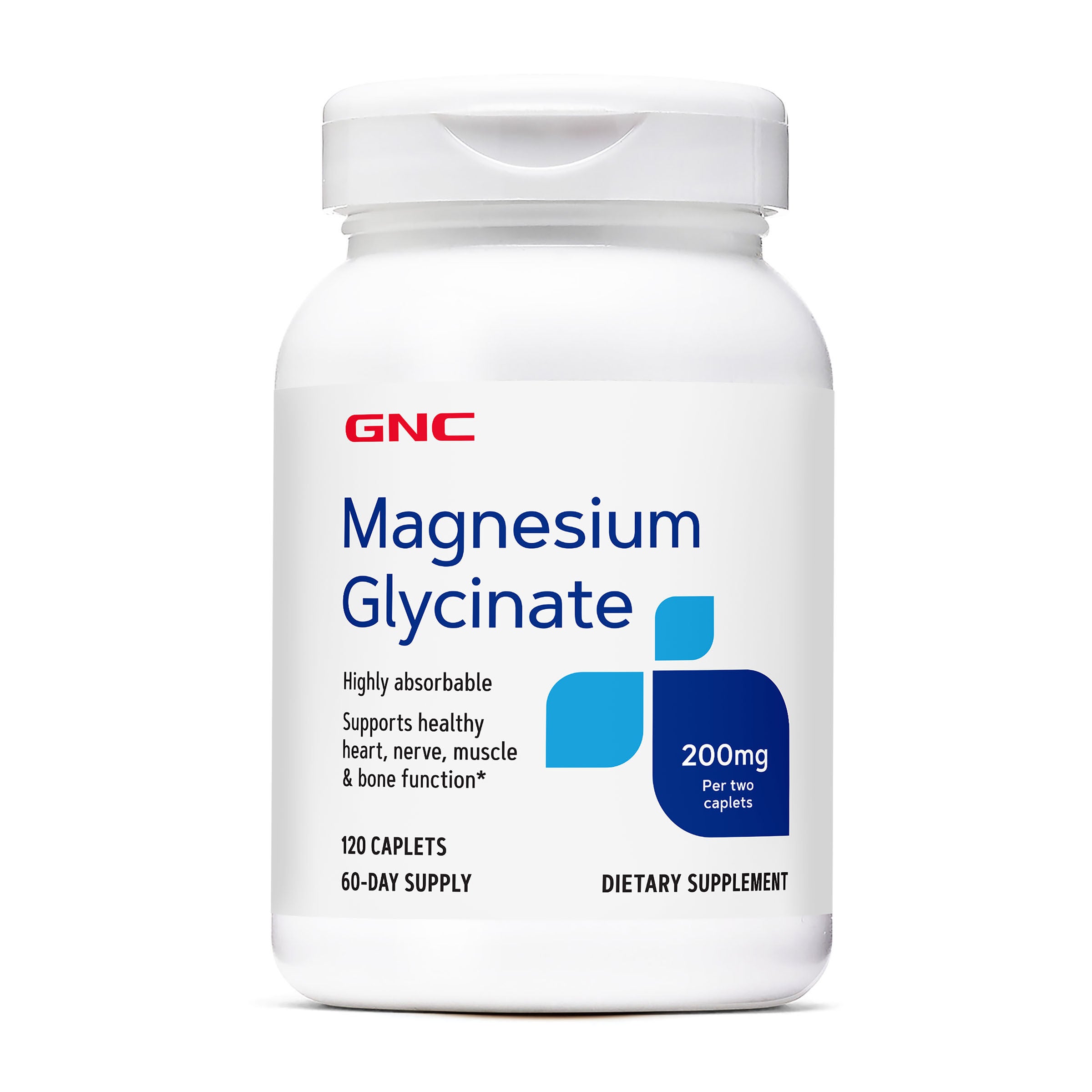 Magnesium Glycinate 200mg - 120 Caplets &#40;60 Servings&#41;  | GNC