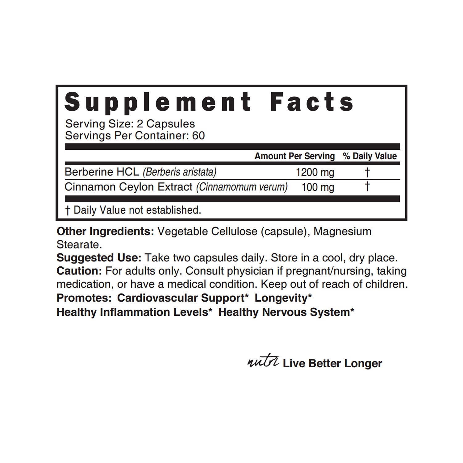 Berberine Plus 1300mg - 60 Vegan Capsules (60 Servings)  | GNC