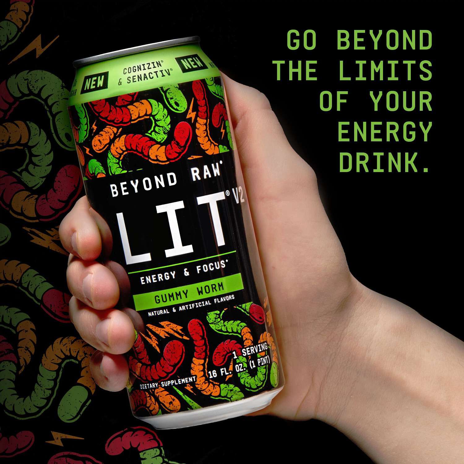Beyond Raw® LIT® V2 On-The-Go Pre-Workout - Gummy Worm (12 Cans) | GNC