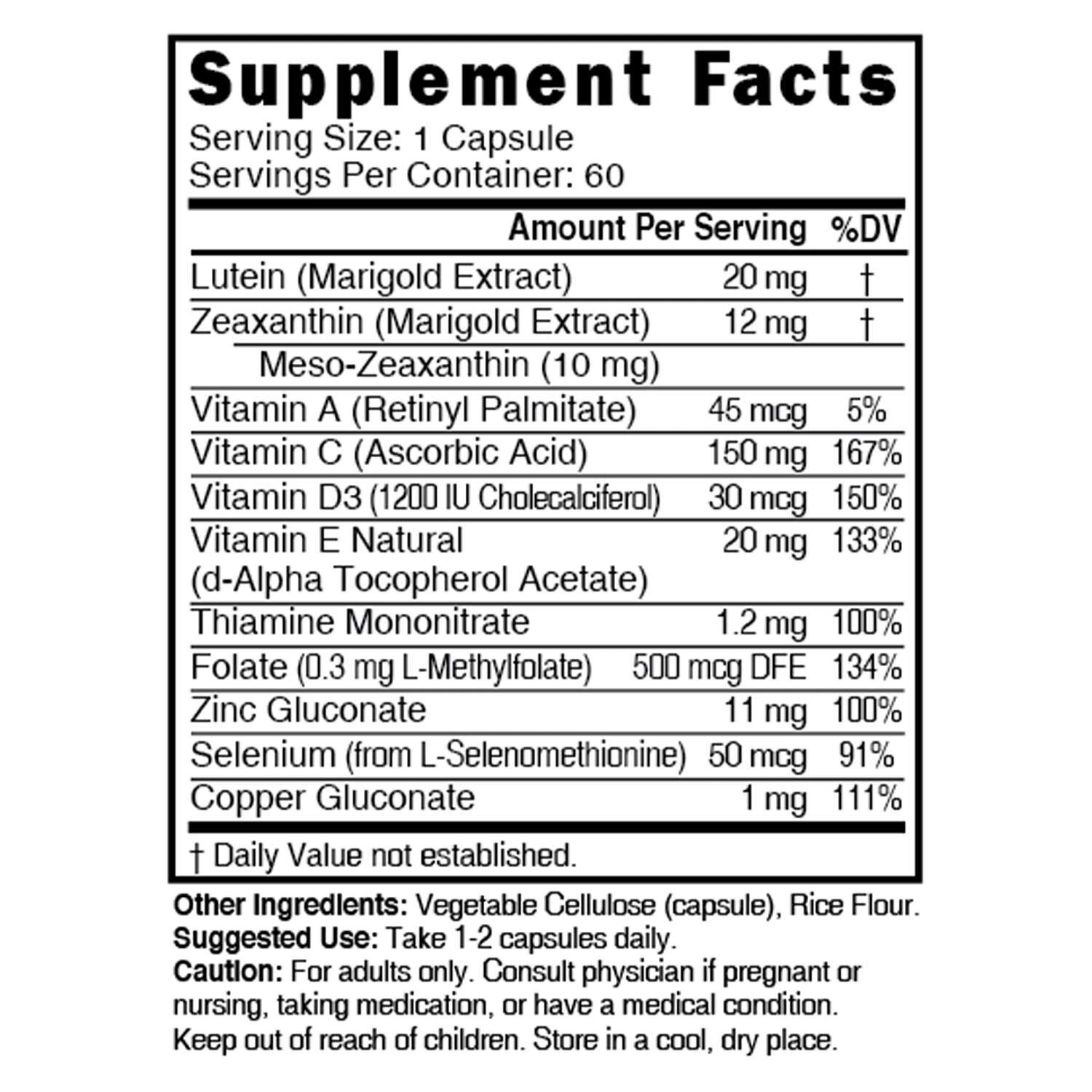 Lutein & Zeaxanthin+ 20/12mg - 60 Capsules (60 Servings) | GNC