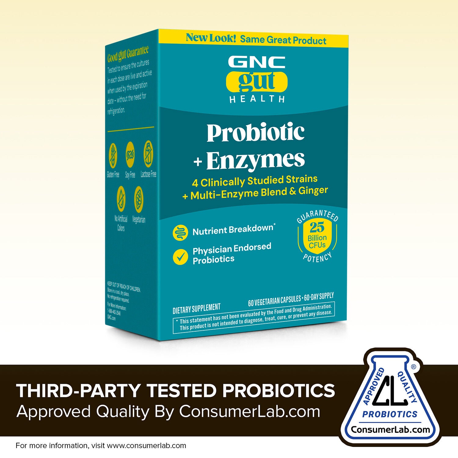 Gut Health Probiotic Plus Enzymes  25 billion CFUs - 60 Capsules (60 Servings)  | GNC