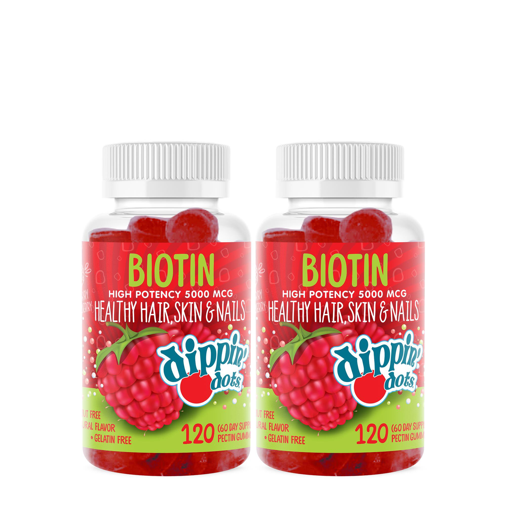 Dippin' Dots® Biotin 5000mcg Gummies - Raspberry Dippin' Dots® - Twin Pack (60 Servings Each)