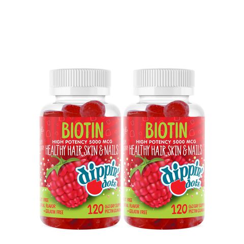 Biotin 5000mcg Gummies - Raspberry Dippin&#39; Dots&reg; - Twin Pack &#40;60 Servings Each&#41;  | GNC
