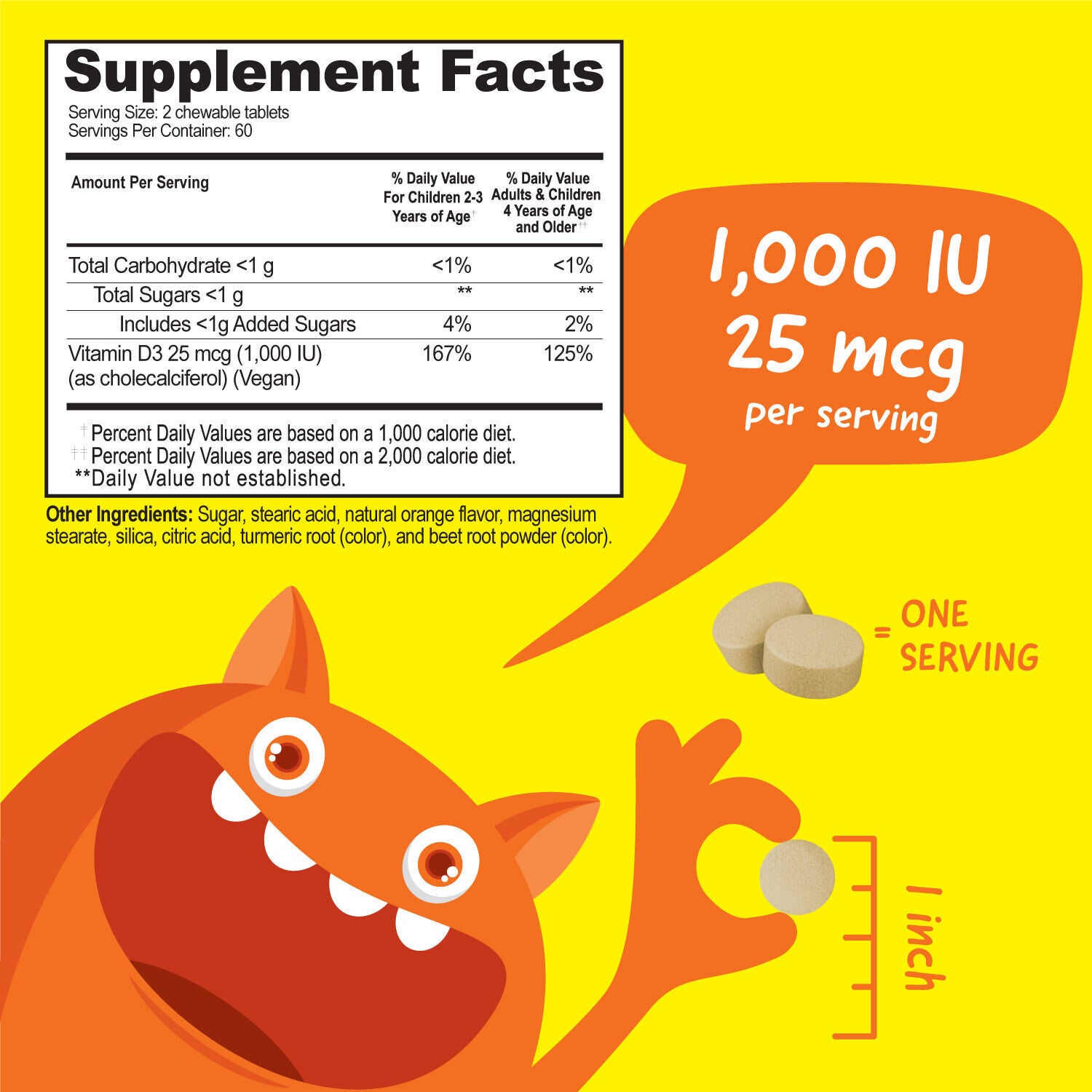 Kids Vitamin D3 25mcg - 120 Chewables (120 Servings)  | GNC