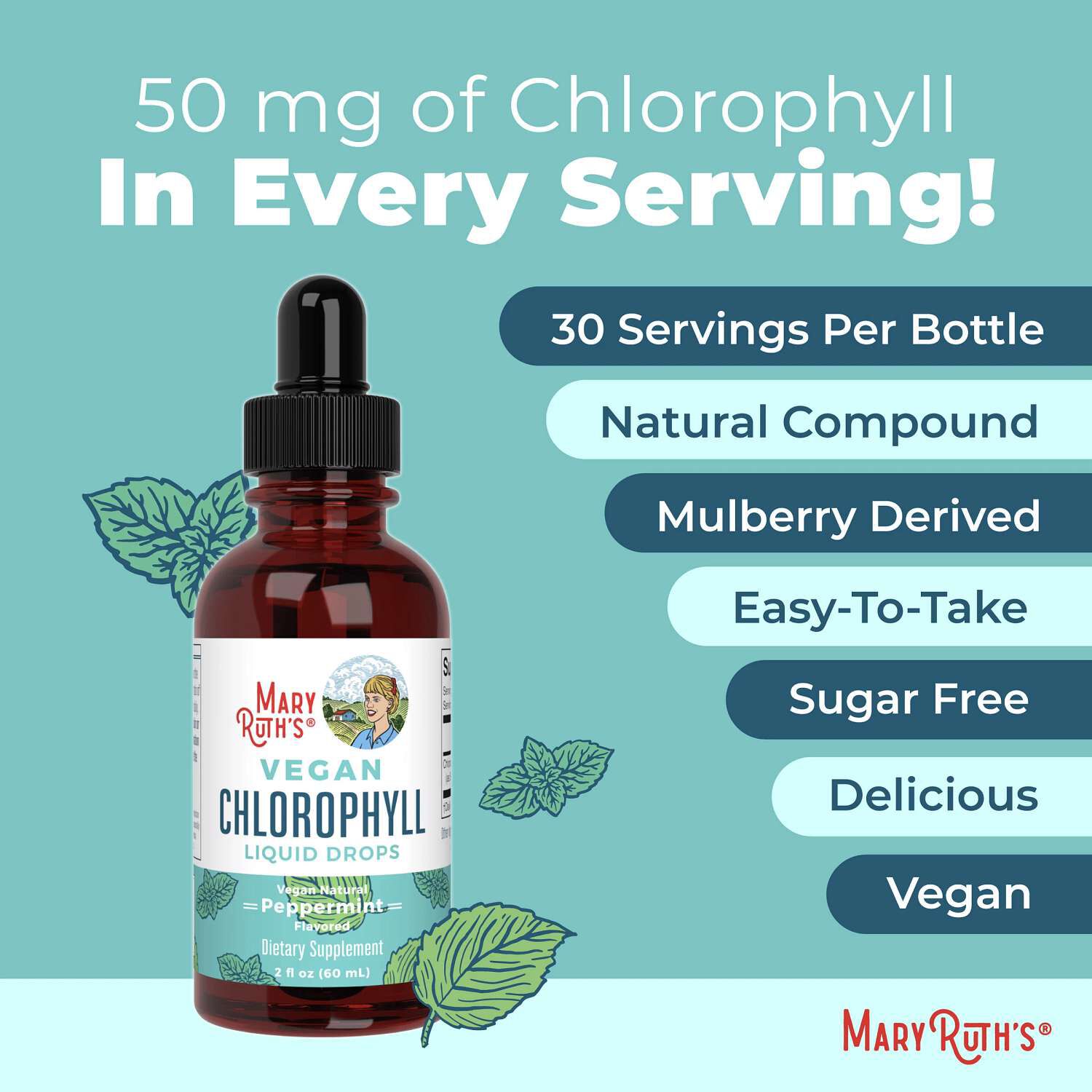 Vegan Chlorophyll Liquid Drops - Peppermint - 2 fl oz (30 Servings)