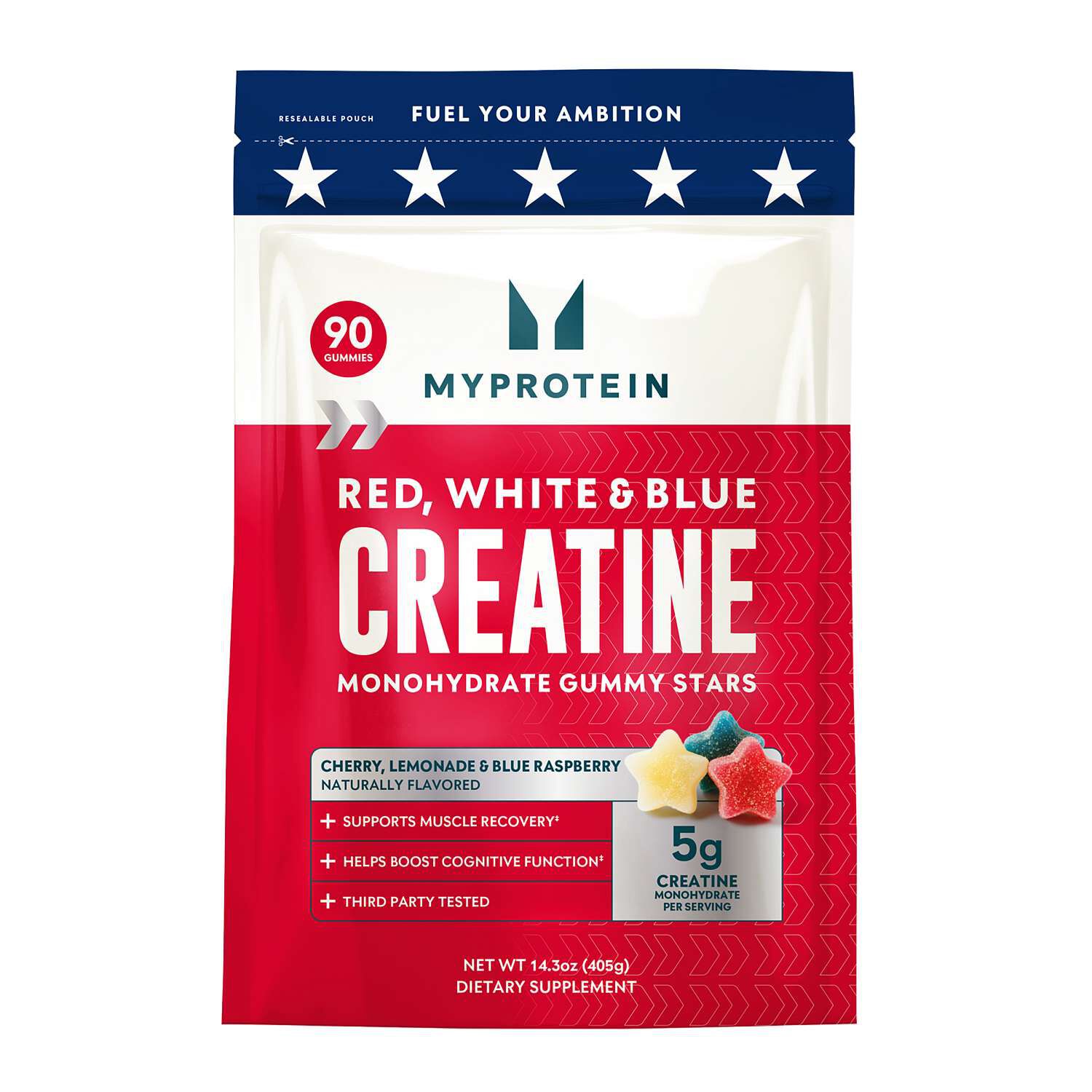 Creatine Monohydrate Gummy Stars - 90 Gummies (18 Servings) Cherry, Lemonade, Blue Raspberry | GNC