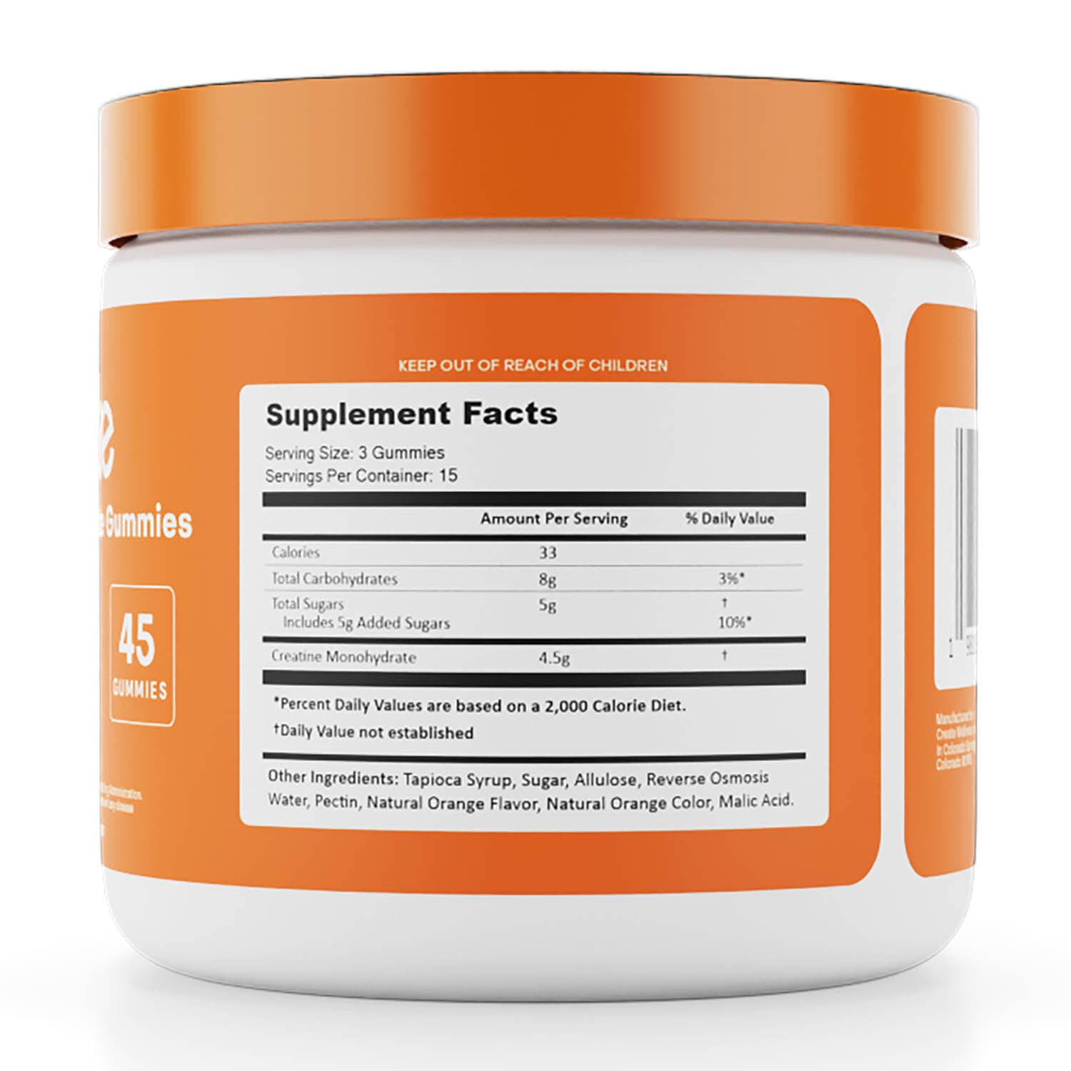 Creatine Monohydrate Gummies - Orange - 45 Gummies (15 Servings)