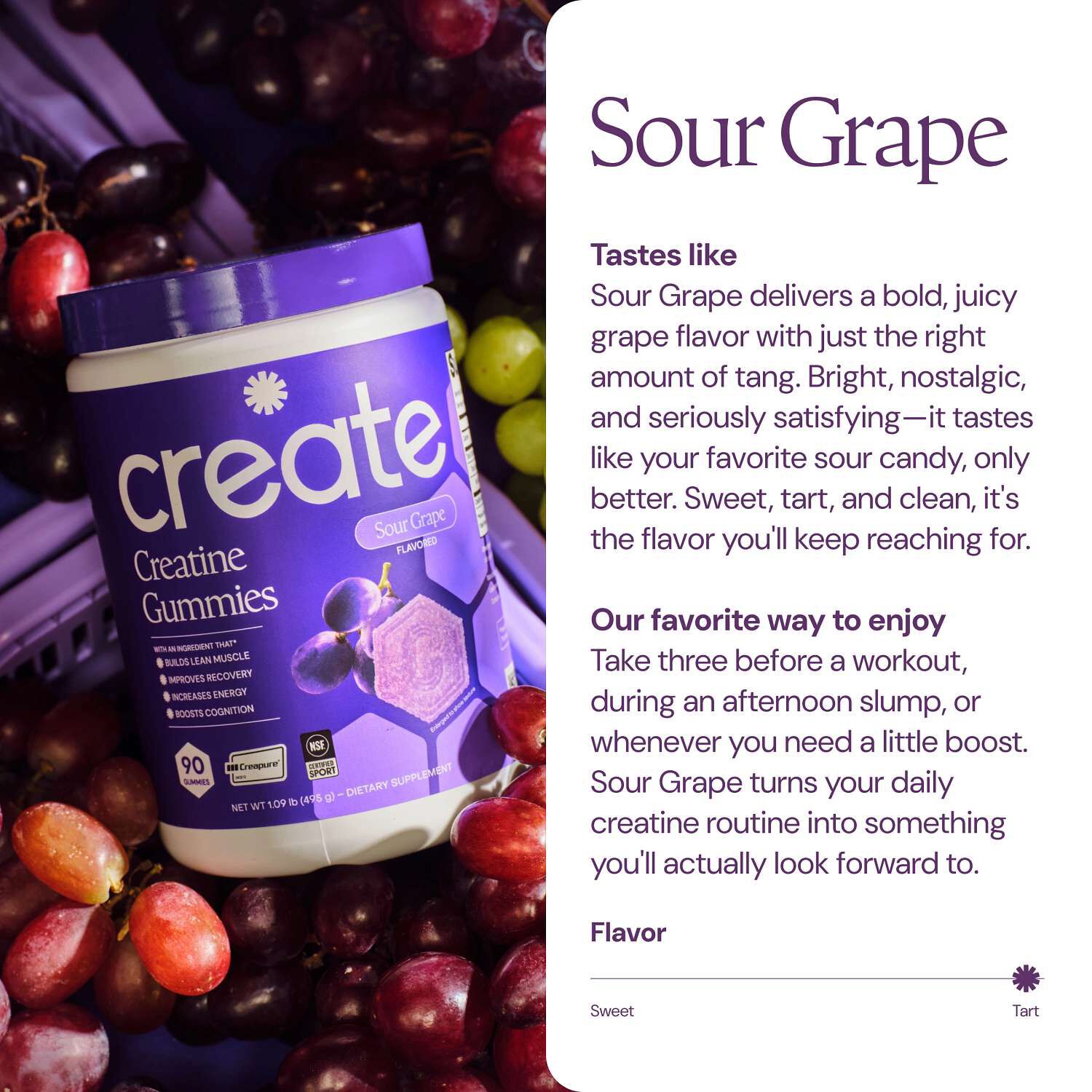 Creatine Monohydrate Gummies - Sour Grape - 90 Gummies (30 Servings)