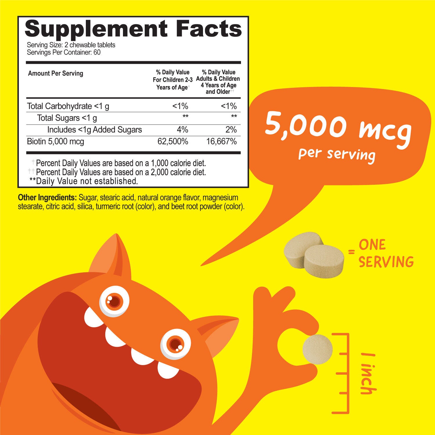 Kids Biotin 5000mcg - 120 Chewables (60 Servings)