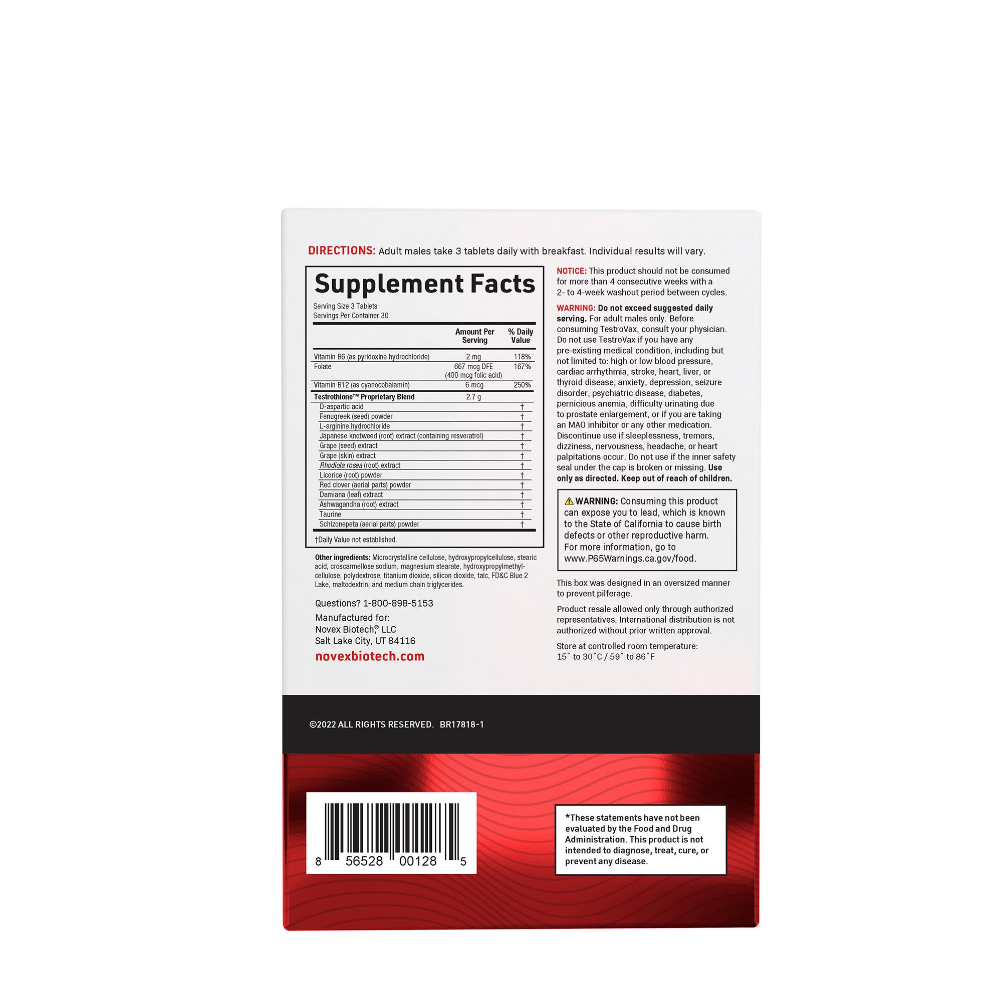 TestroVax&trade; - 90 Tablets (30 Servings)  | GNC