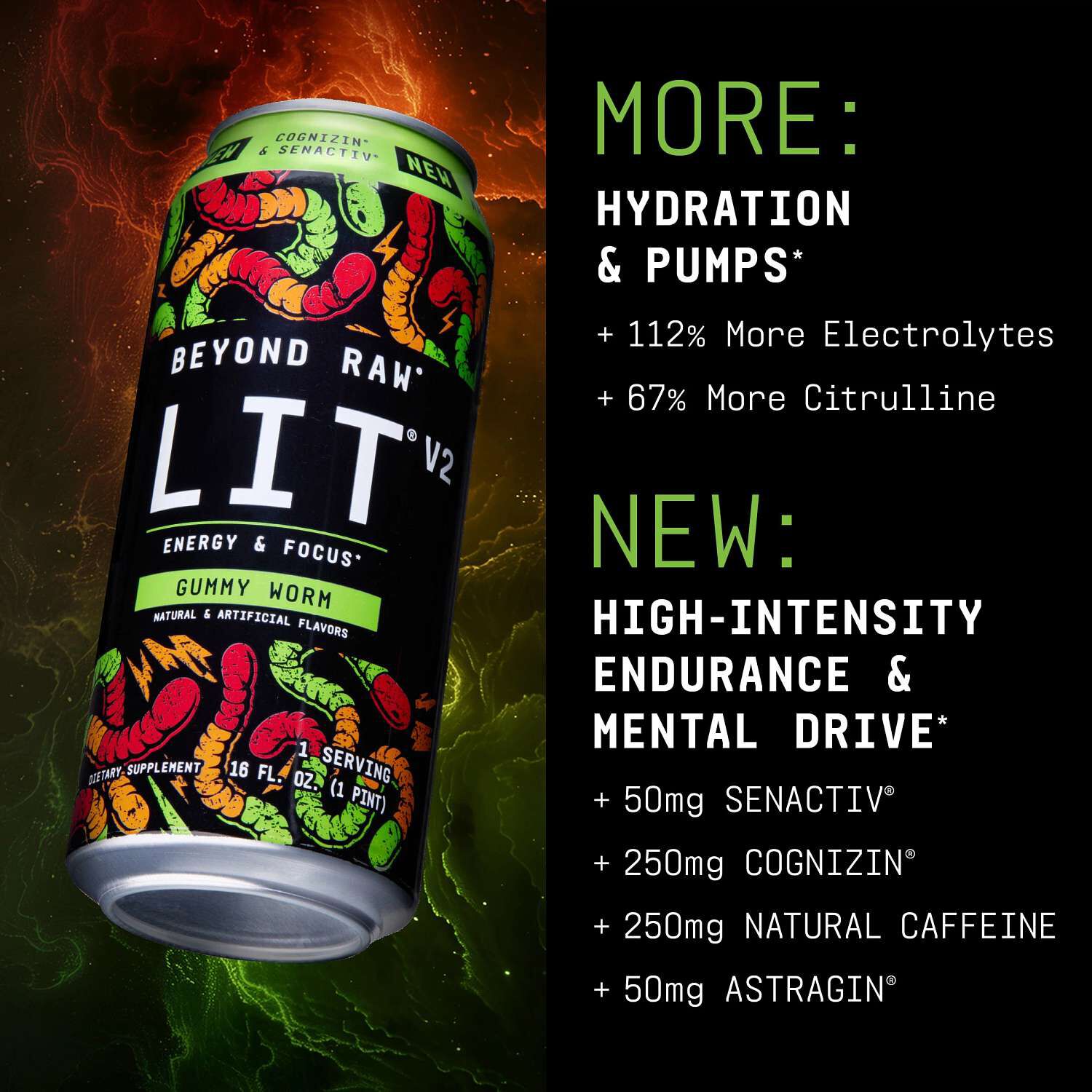 Beyond Raw® LIT® V2 On-The-Go Pre-Workout - Gummy Worm (12 Cans) | GNC