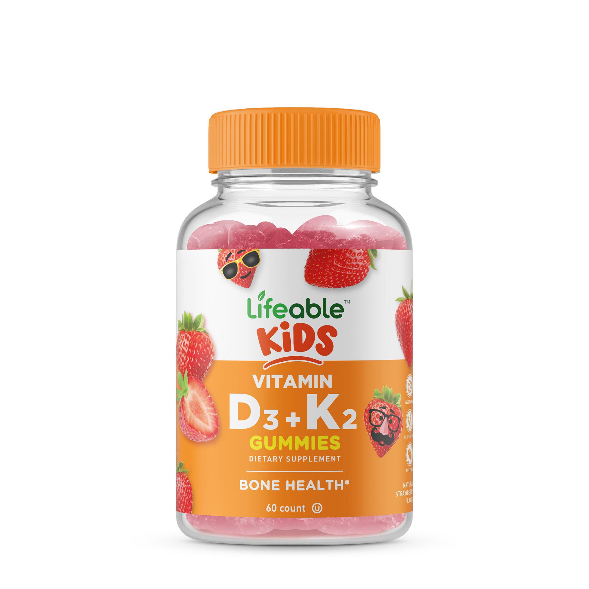 Vitamin D3 + K2 Kids Gummies - Strawberry - 60 Gummies (60 Servings)  | GNC