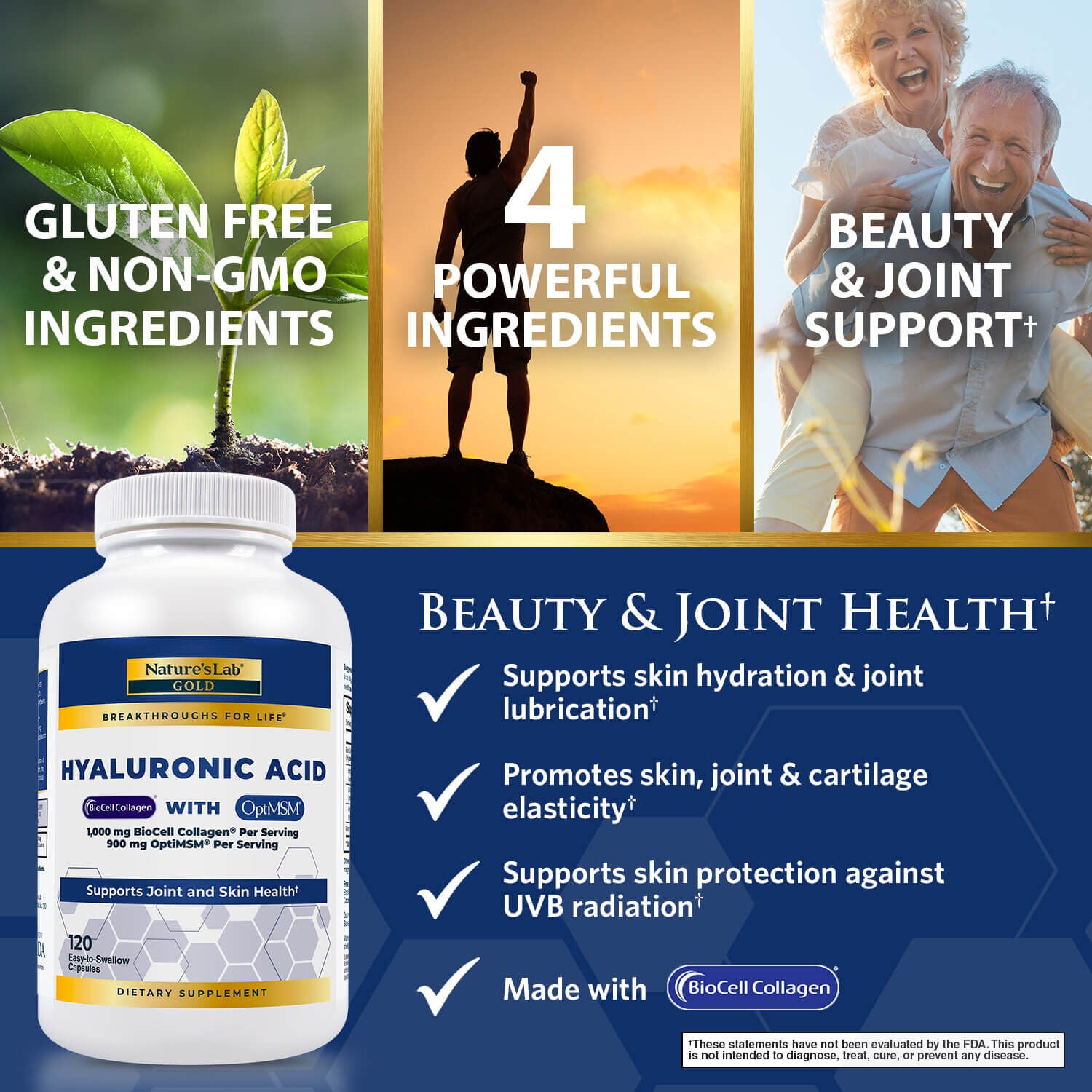 Nature's Lab® Hyaluronic Acid with BioCell Collagen and MSM 120