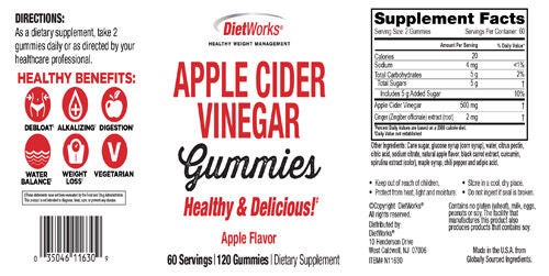 Dietworks Apple Cider Vinegar Gummies 120 Count Gnc