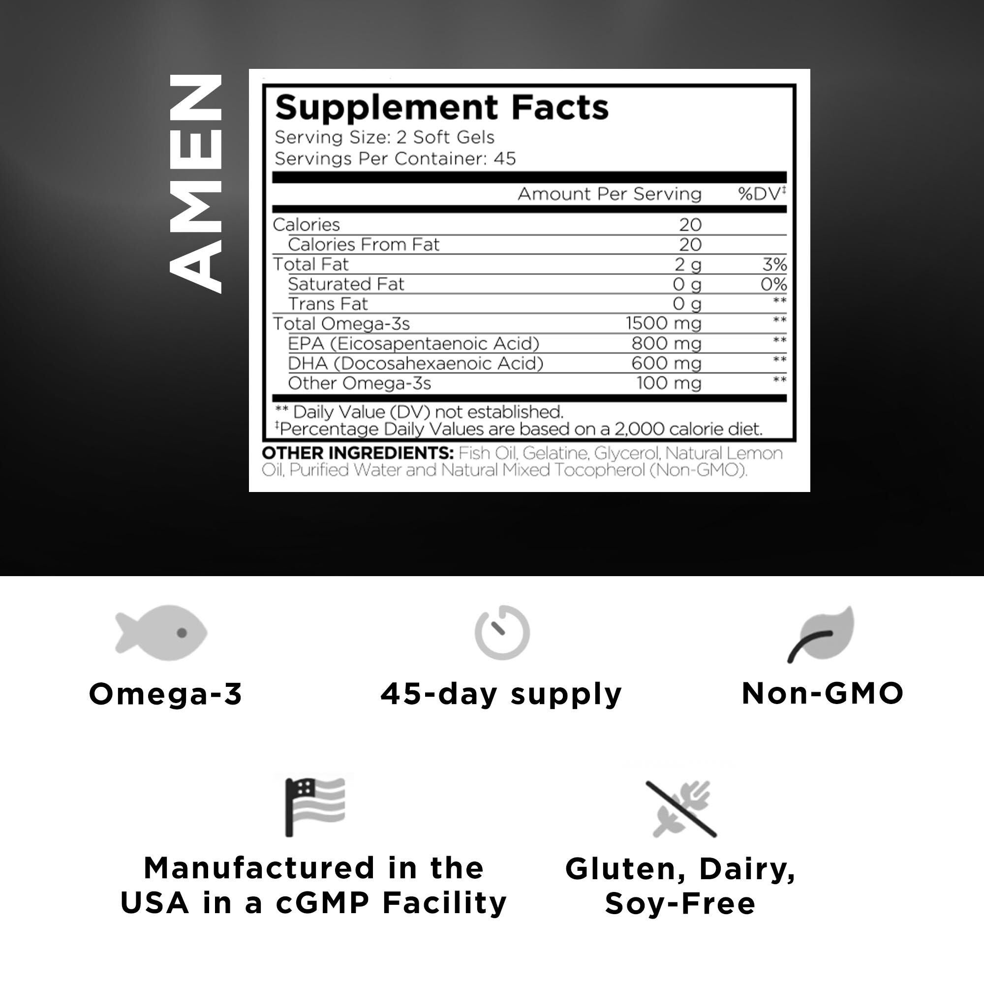 AMEN - Omega-3 1500mg - 90 Softgels (45 Servings)  | GNC