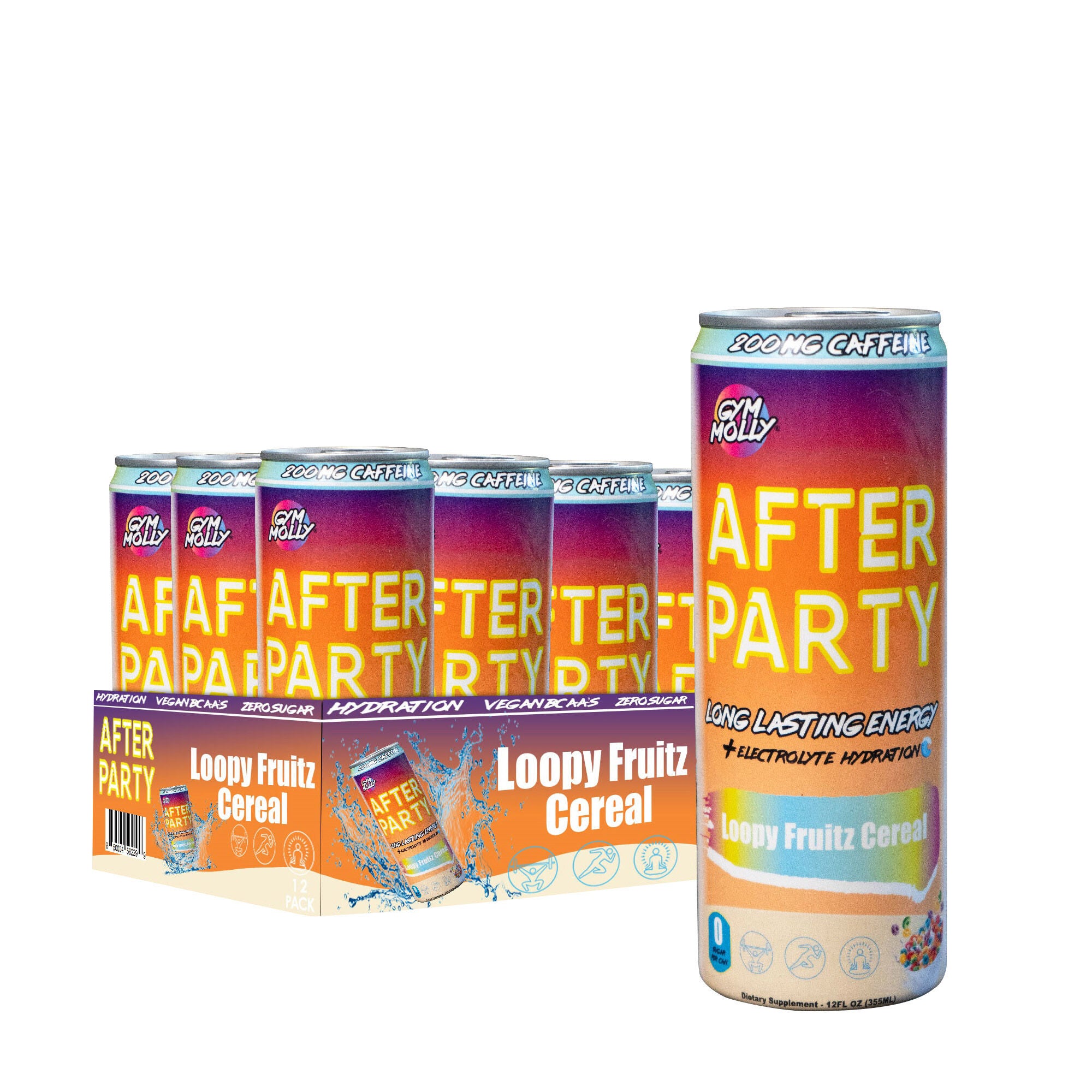 Gym Molly After Party Vegan - Loopy Fruitz Cereal 12Oz. (12 Cans) Zero Sugar