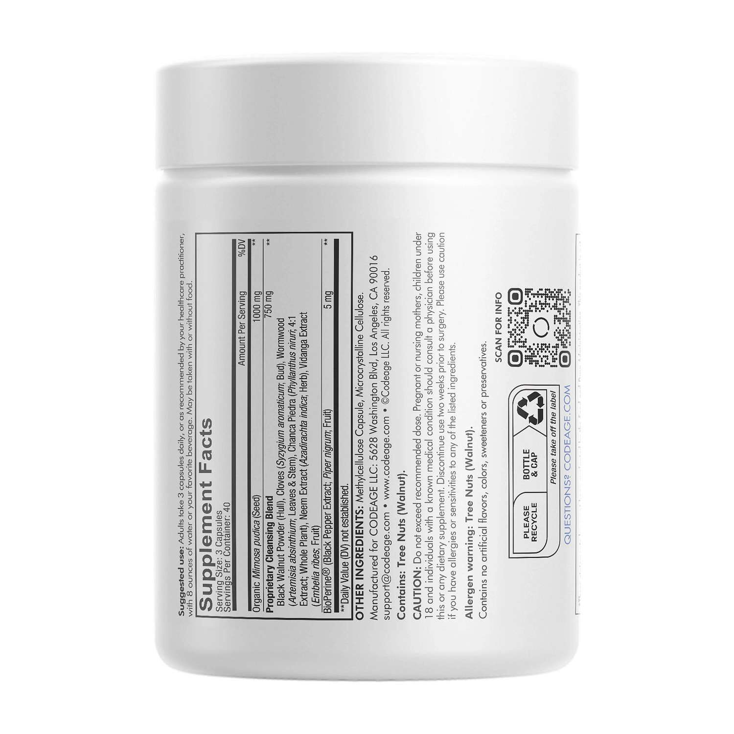 Mimosa Pudica Seed 1000 mg + BioPerine&reg; Black Pepper Herbal Cleanse - 120 Capsules (40 Servings)