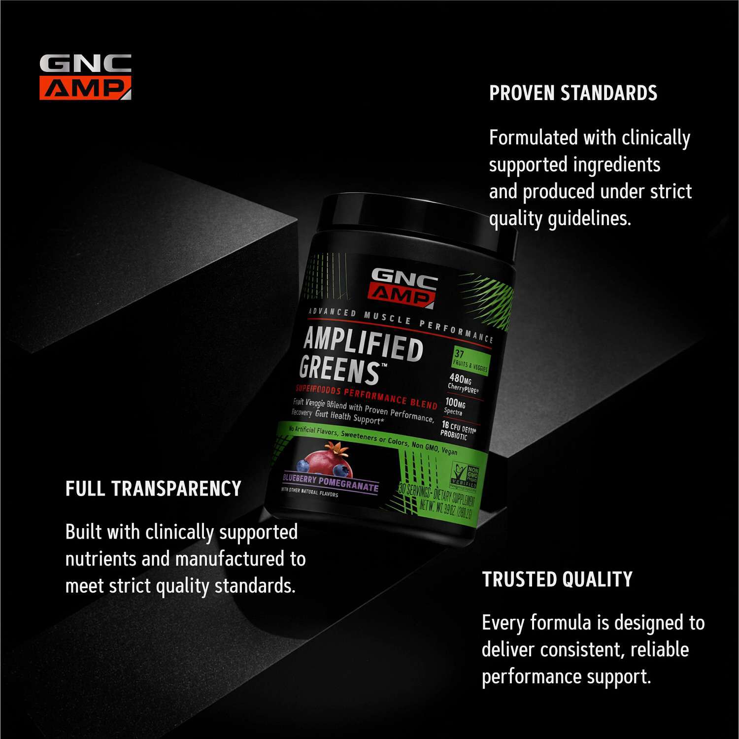 Amplified Greens Superfoods Performance Blend - Blueberry Pomegranate - 9.9 oz. (30 Servings)  | GNC