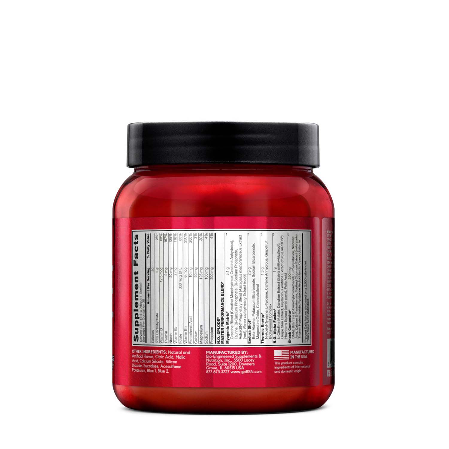 BSN No-Xplode Pre-Workout Blue Razz Supplement Facts