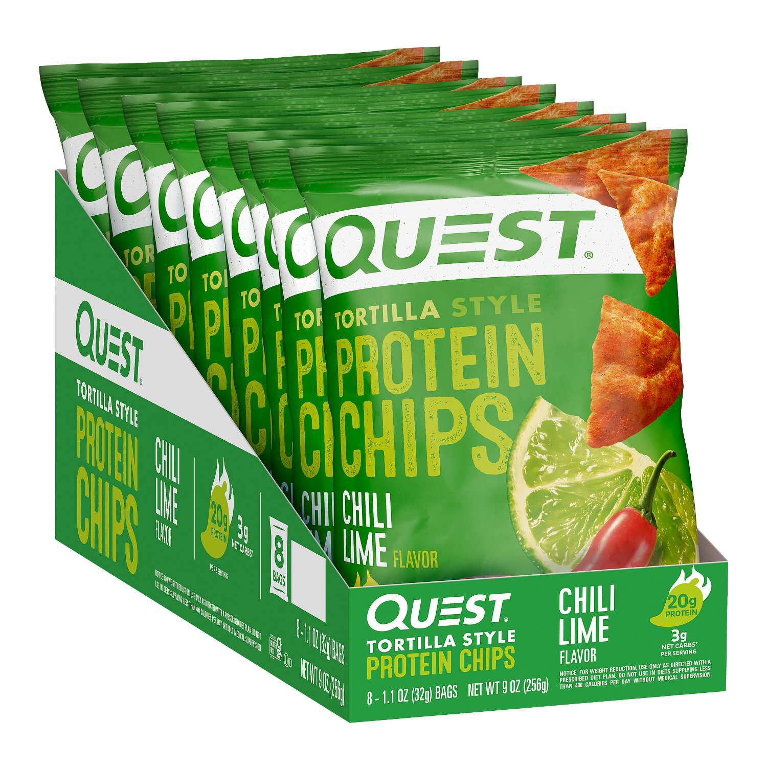 Tortilla Style Protein Chips - Chili Lime (8 Bags)