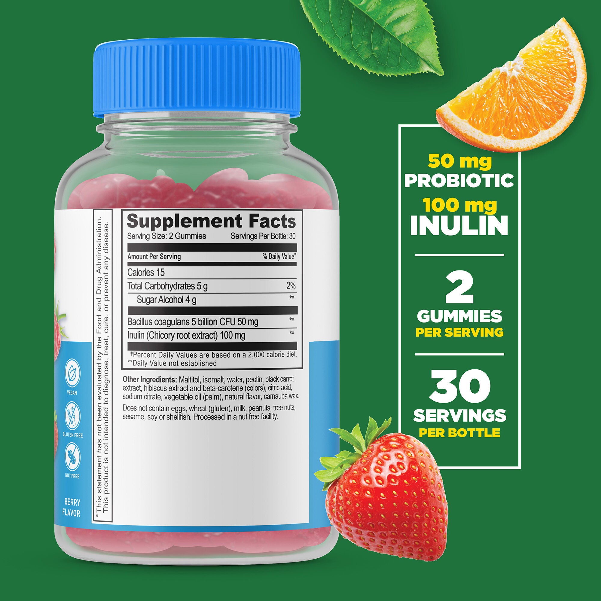 Sugar Free Probiotic and Fiber - 60 Gummies (30 Servings)  | GNC