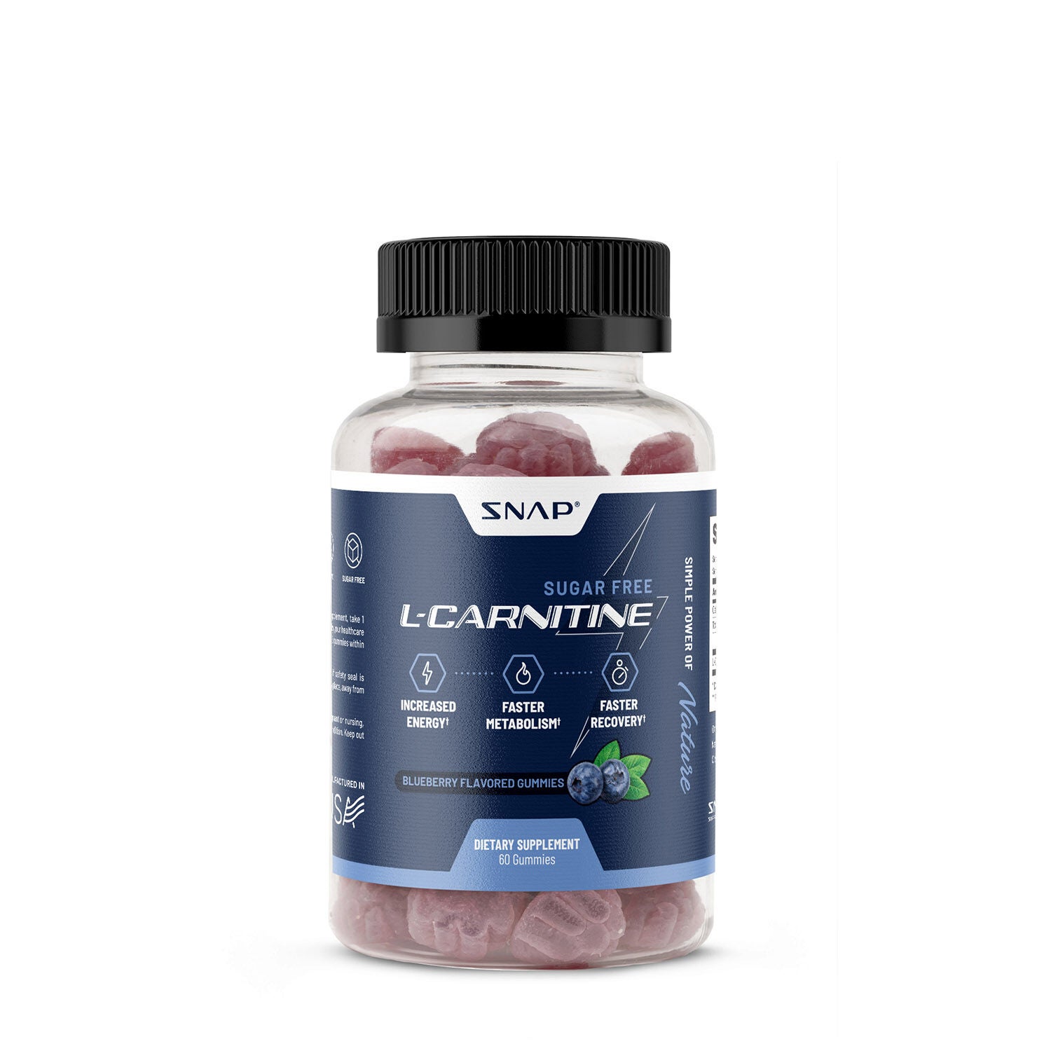 SNAP Supplements L-Carnitine Gummies Vegan - Sugar Free Blueberry 60 (30 Servings)
