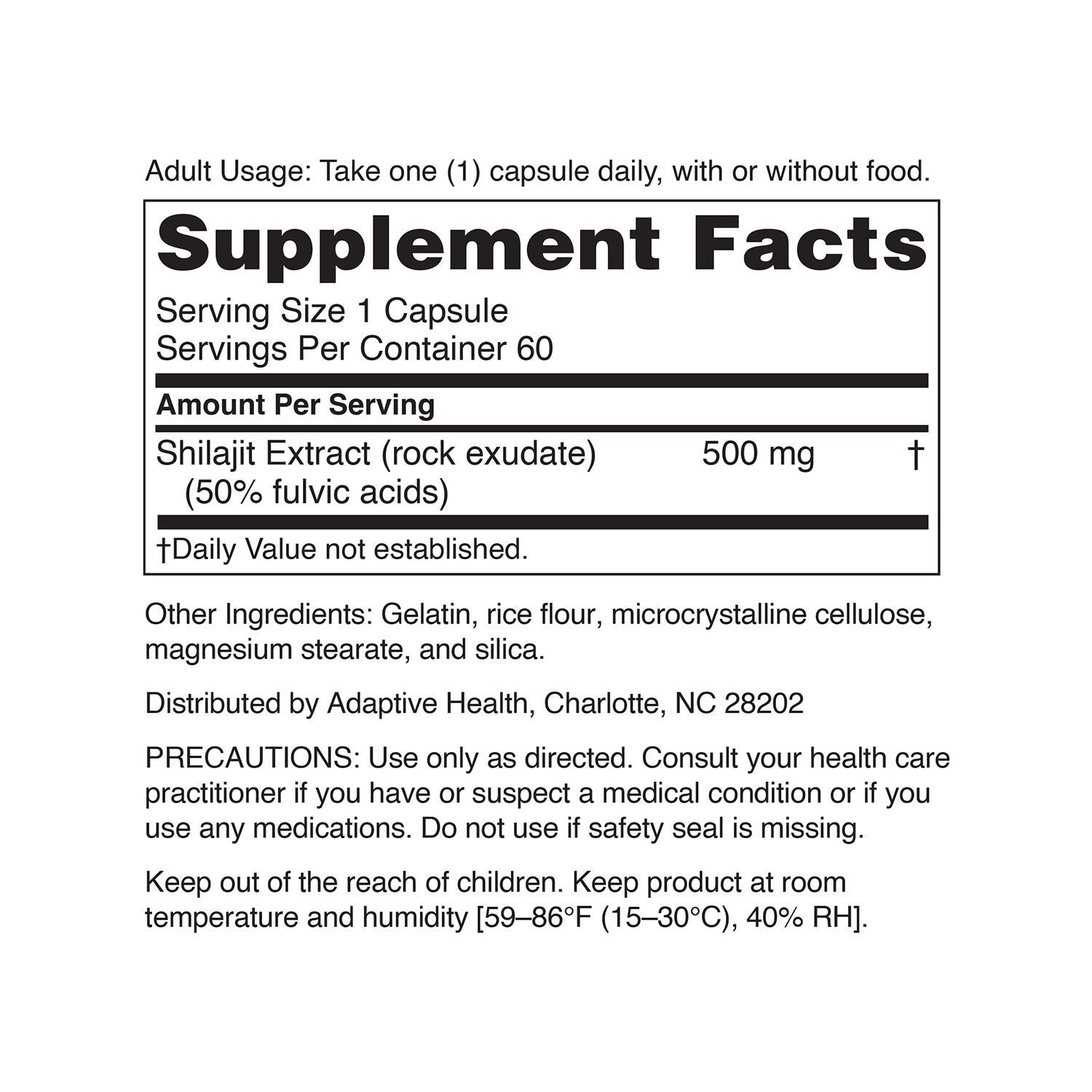 Shilajit 500mg - 60 Capsules (60 Servings)