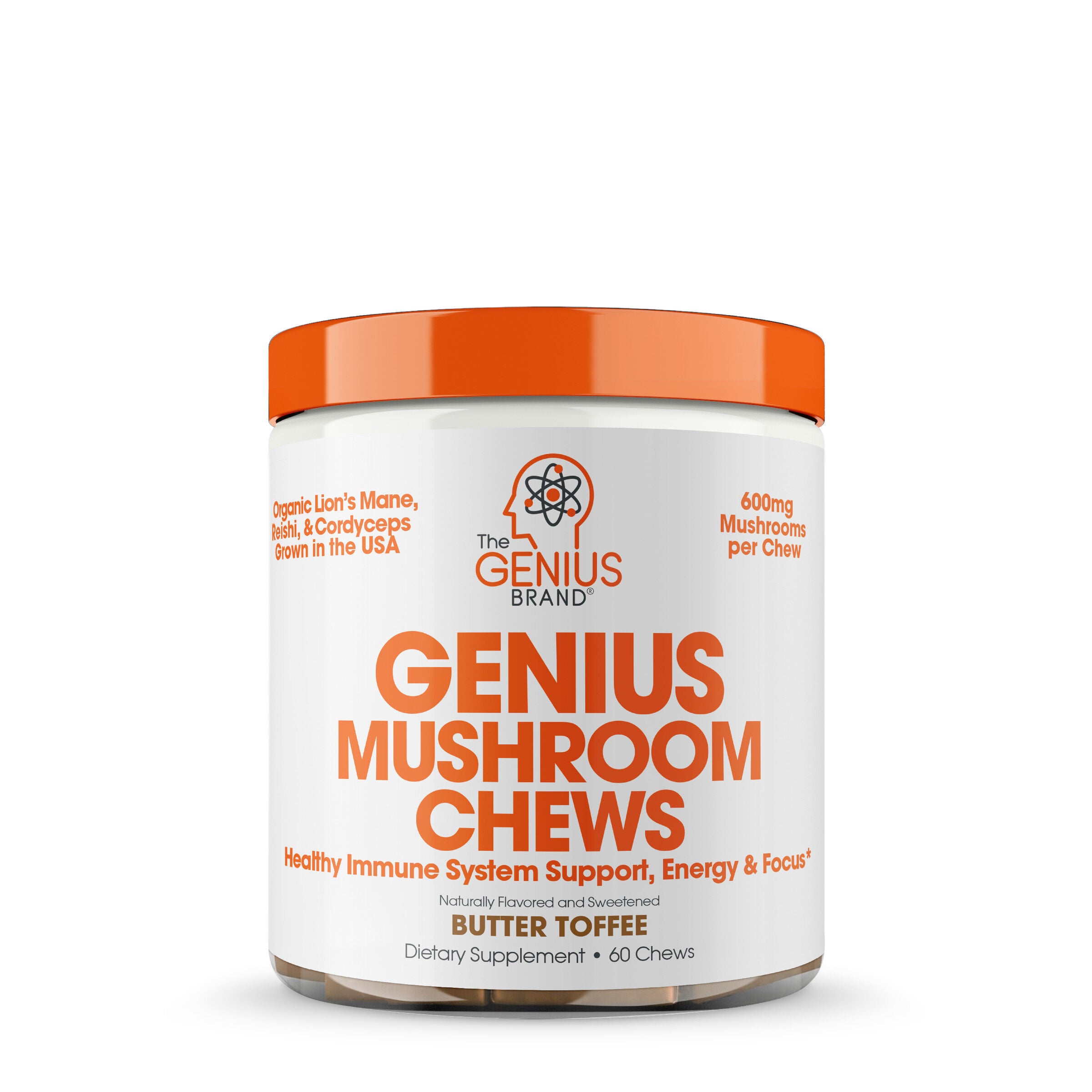 Genius Mushroom Chews - Butter Toffee - 60 Chews (60 Servings)  | GNC